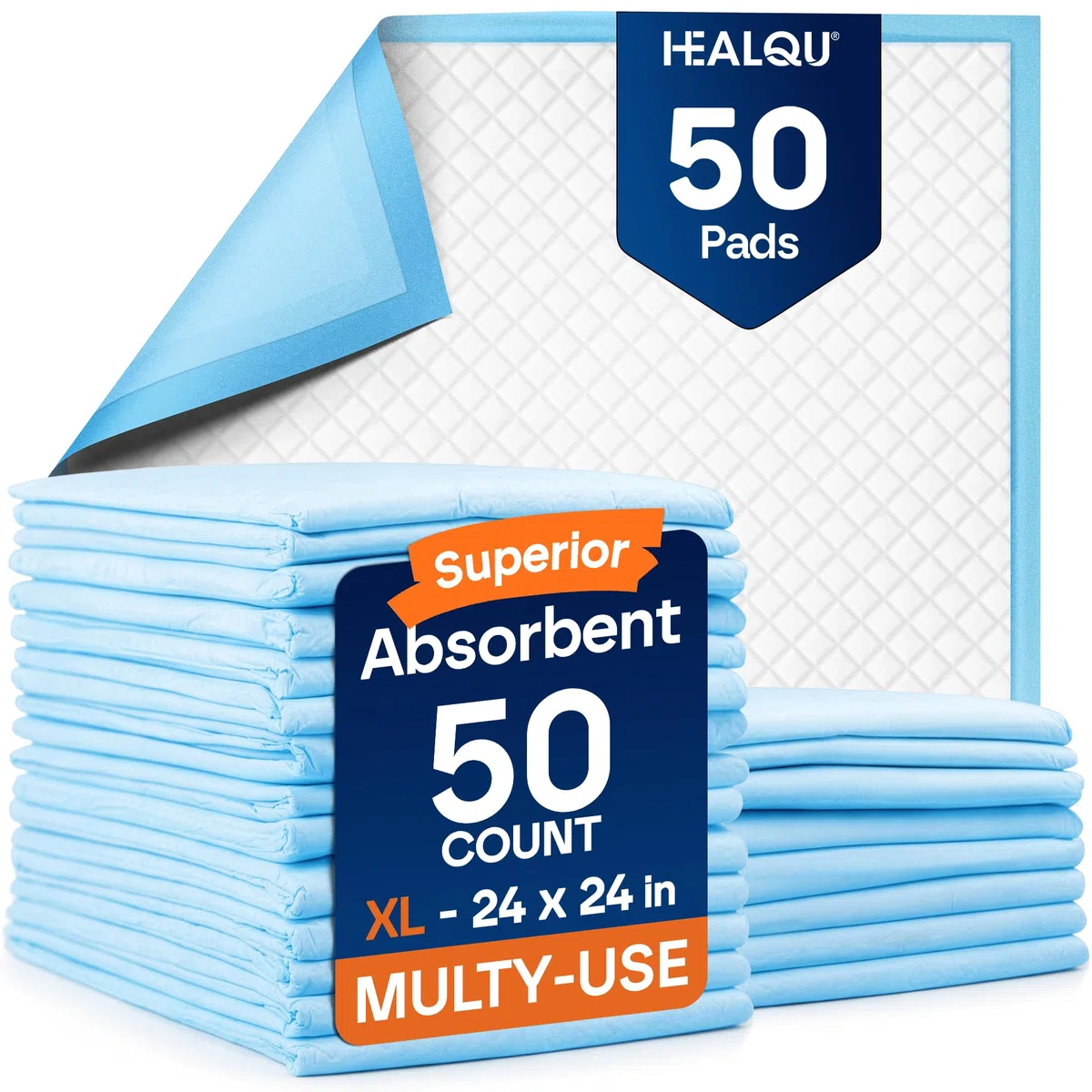 Healqu Almohadillas para cachorros – 50 unidades, 23 x 24 – Tecnología avanzada a prueba de fugas para romper la casa y entrenamiento – Almohadillas ultra absorbentes para orina de cachorros – Ideal