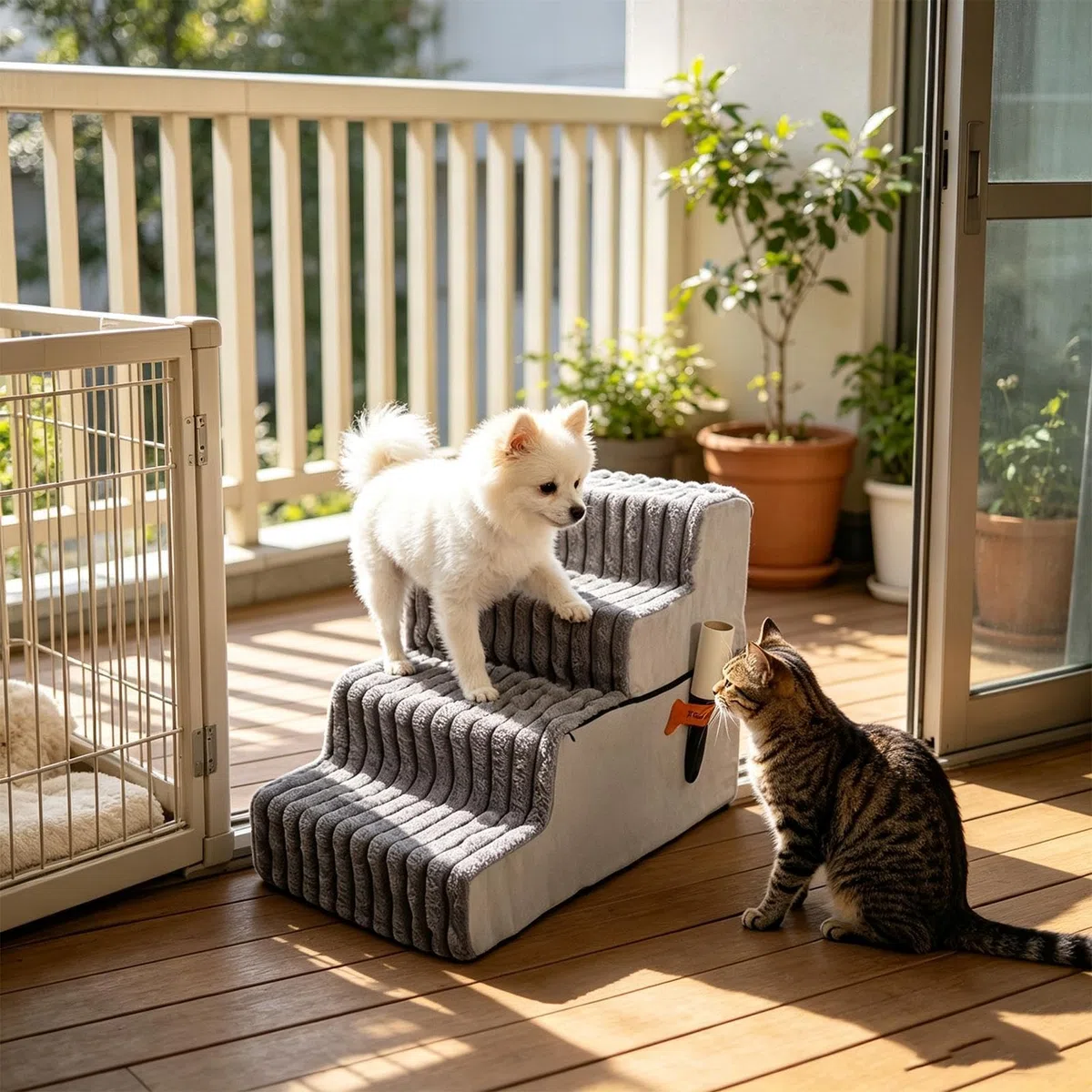Escaleras para Mascotas Rampa Gruesa Antideslizante Ligera Y Desmontable | Escalones Antideslizantes para Perros para cachorros, gatos, sofá, sillón, balcón y apartamento de interior