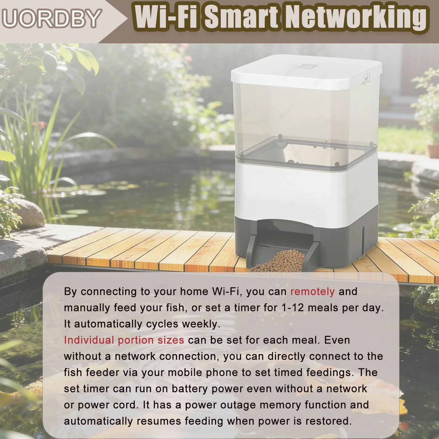 Alimentador para Peces de Estanque: Alimentador automático con energía Solar (4L/10L/20L), Equipado con Mecanismo de Lanzamiento de alimento, Ideal para estanques al Aire Libre Black-4L