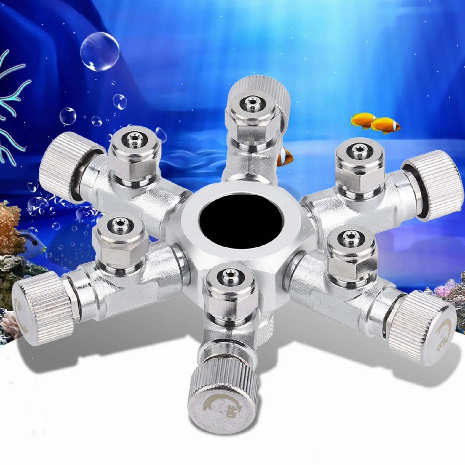 Jiawu Válvula Divisora ​​reguladora Distribuidora de CO2 para Acuario, Múltiples Vías, 2-6 Salidas, Aleación de Aluminio con Válvula de Aguja para Control de Flujo Preciso, Pecera (6 pases)