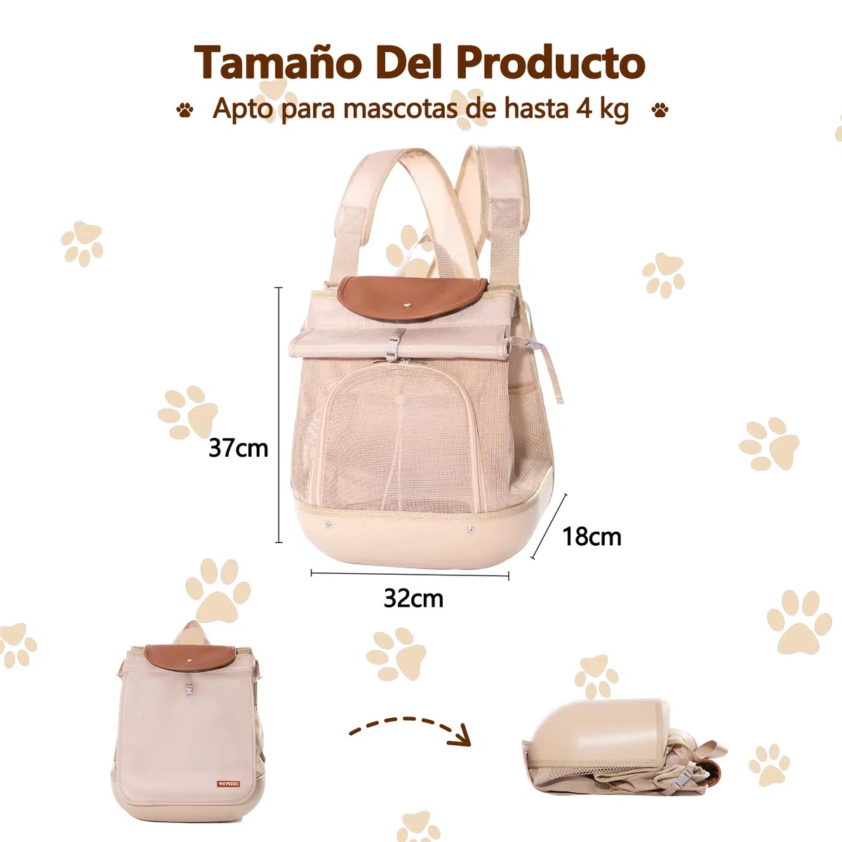 Galatée Mochila para Mascotas, Bolso Pequeño y Portátil para Perros y Gatos, Resistente, Base Que No Se Deforma, Diseño Transpirable para Evitar La Sensación De Bochorno, Plegable (Beige Claro)