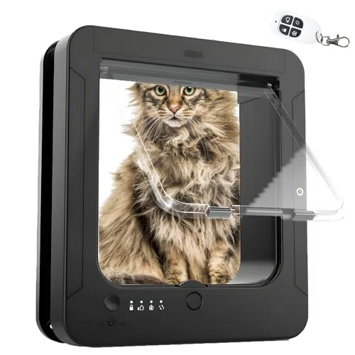 Solapa electrónica para gatos y exterior, solapa de microchip para gatos, con 2 collares de sensor y 1 control remoto, tamaño de apertura: 19 x 21 cm, para mascotas A