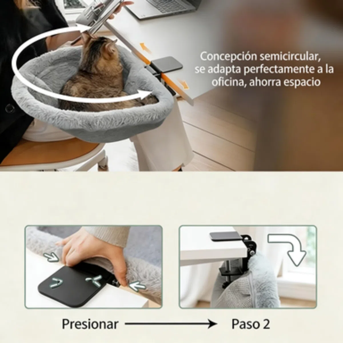 Hamaca para Gatos de Escritorio Plegable, Cama de Escritorio para Gatos con Abrazadera Estable, Fácil de Limpiar, Capacidad de Carga hasta 18 kg