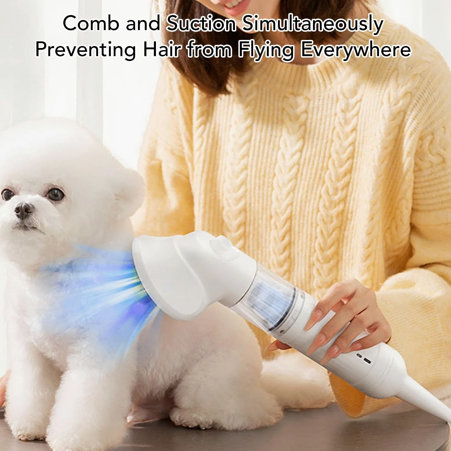 Srliya Aspiradora de Aseo para Mascotas, Cepillo para Quitar Pelo de Mascotas, Kit de Aseo para Perros, Limpieza Automática, Aspiradora, Depilación en Alfombras, con Batería de Iones de