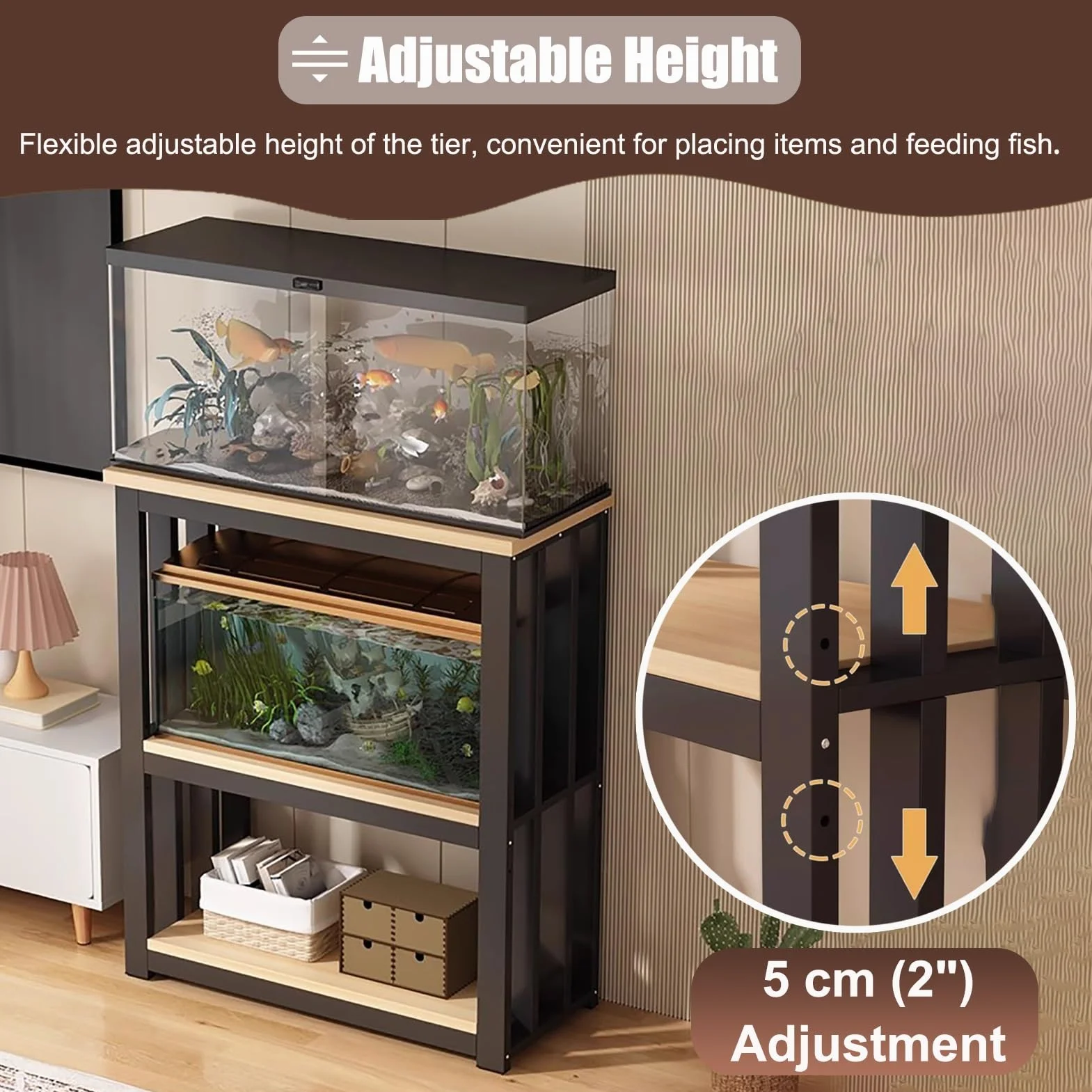 Soporte de metal pesado para acuario, armario para tanque de reptiles con accesorios, adecuado para múltiples tanques, diseño resistente y elegante