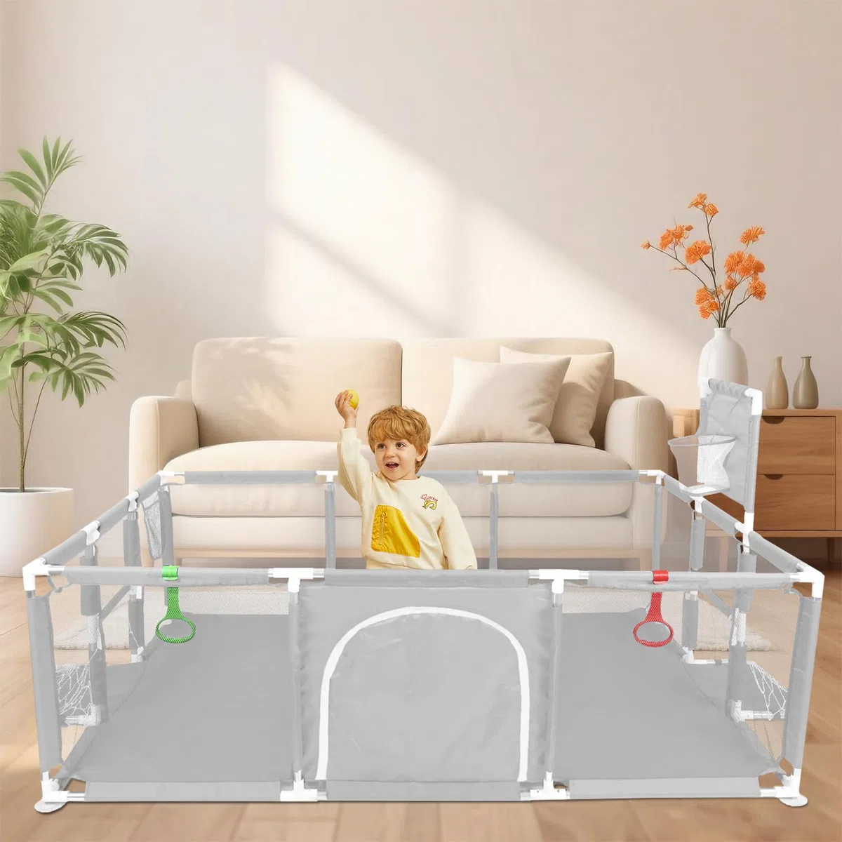 Grande Parque para Perros, con Puerta, Parque Resistente con Tela Gruesa Y Red De Nailon Resistente，para Cachorros O Perros Pequeño (180 * 120 * 66cm (Gris Claro))