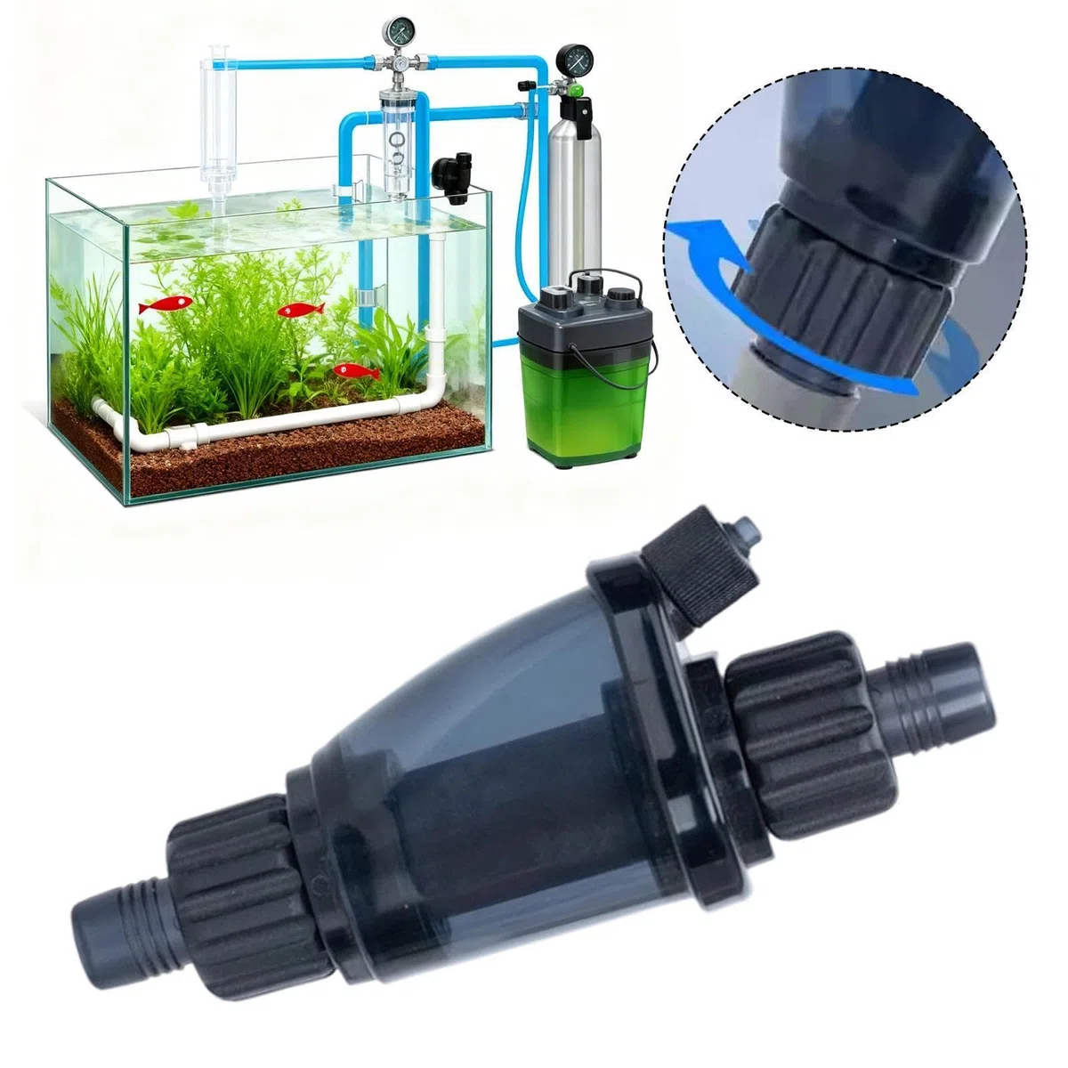 Difusor de CO2 para Acuario, atomizador de CO2 en línea, Bomba de Aire Profesional multifunción portátil, Accesorio para pecera, para 12 Mm
