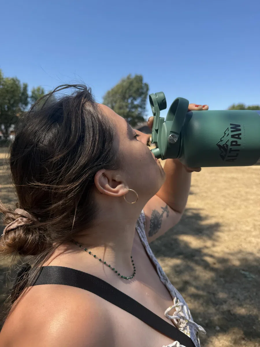 Botella de agua 3 en 1 aislada para pasear perros de 900 ml / 32oz con tapa de doble uso y 2 cuencos desmontables más bolsa de transporte, botella de viaje portátil, agua para perros, alimentos