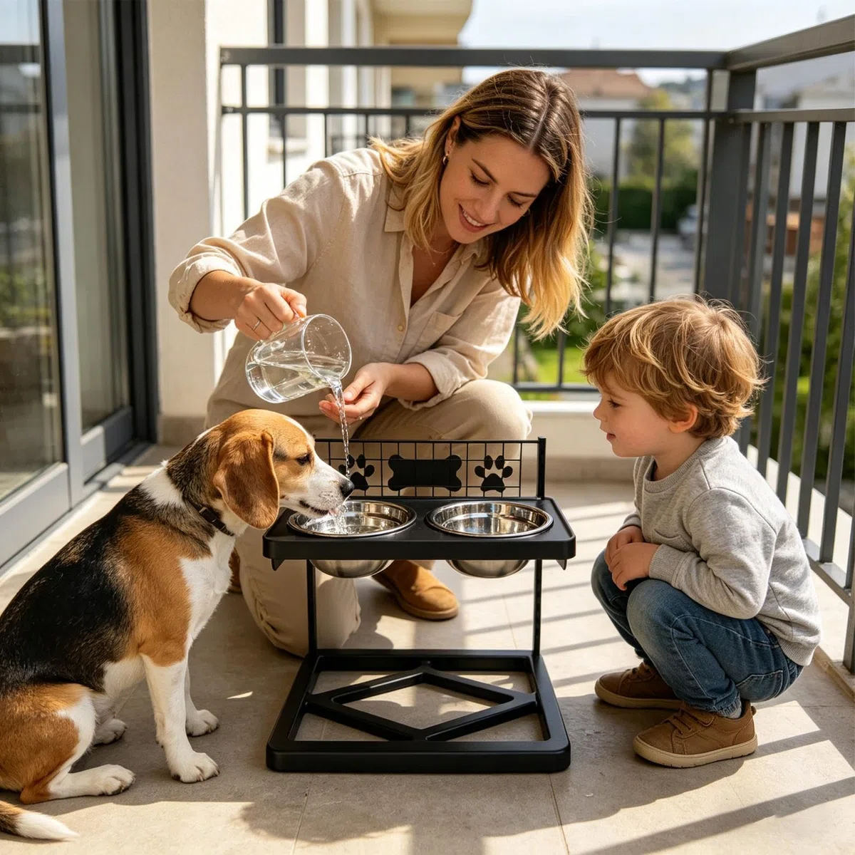 sobrealzado para perros grandes Base Antideslizante Comida Seca Y Húmeda | Soporte Para Perros Con Cuencos De Acero Inoxidable Cocina, Balcón, Jardín Y Patio, Agua, Caldo Óseo Y Yogur