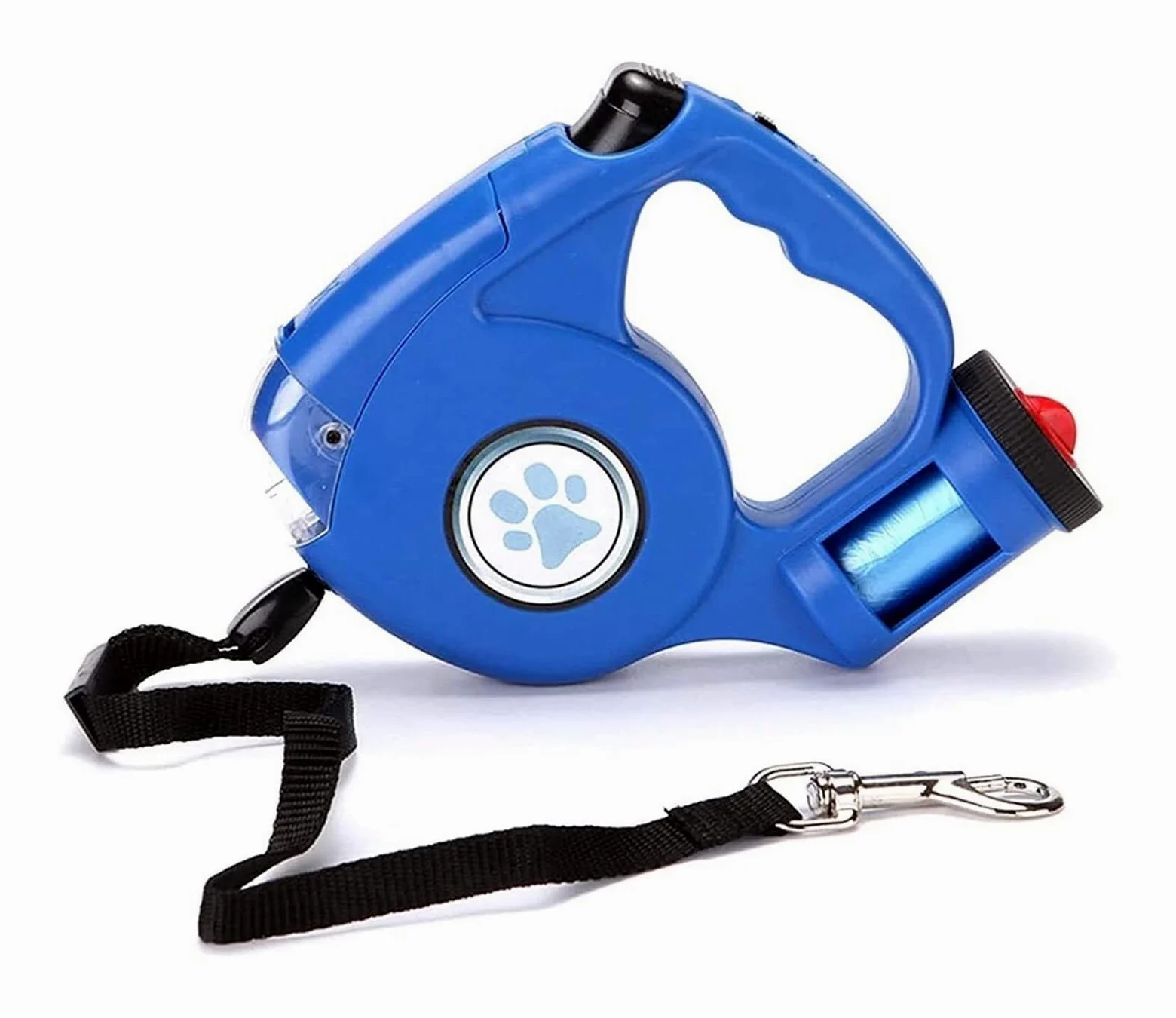 GOUJIAN Correa retráctil para perros con linterna LED brillante y bolsa de basura, correa de guía para perros sin enredos, freno con una sola mano, pausa, candado para perros pequeños y grandes | Azul