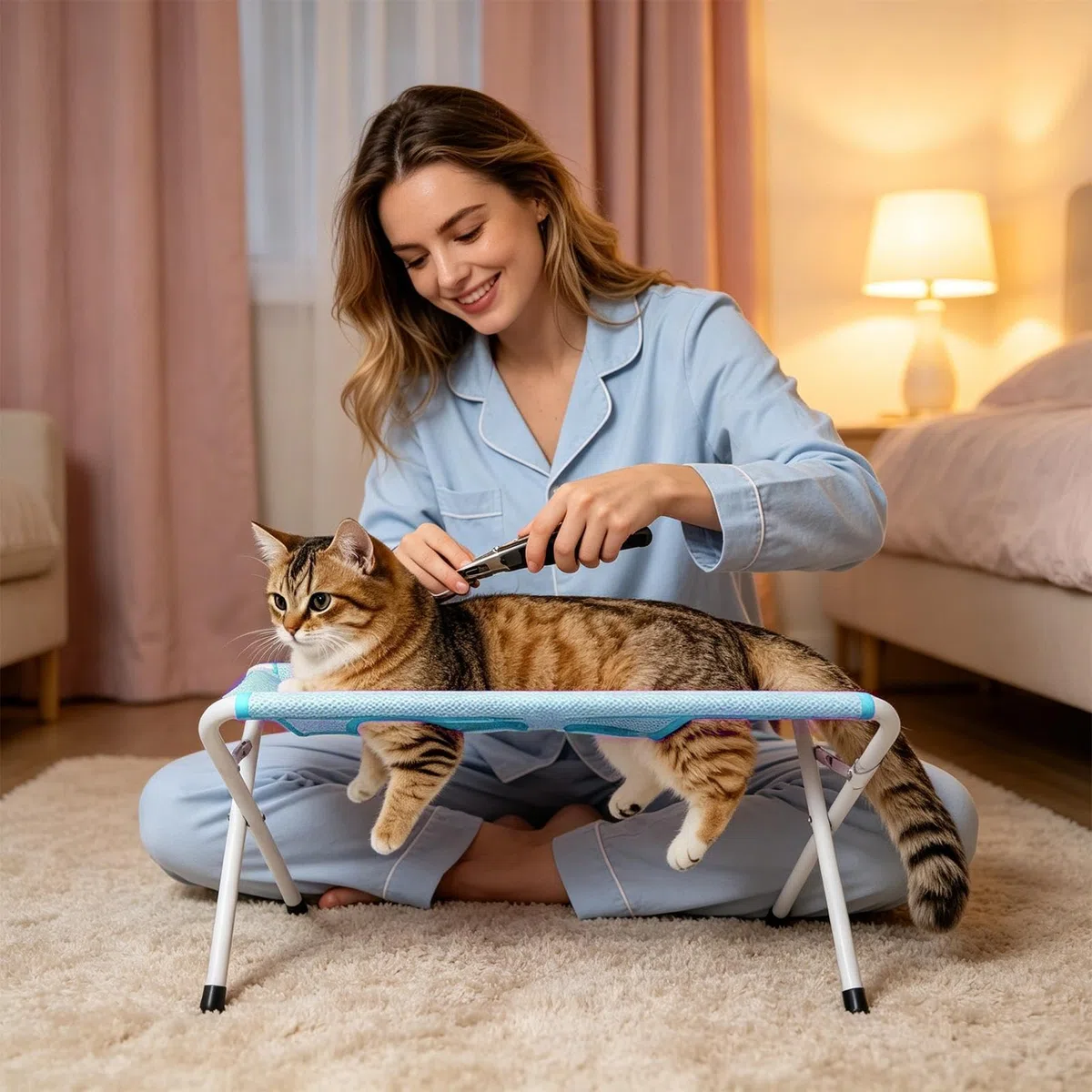 Hamaca de Aseo para Gatos Mesa Transpirable De 8 Orificios | Hamaca de Aseo para Perros Pequeños en mascotas pequeñas y medianas, baño en casa, corte de pelo, uñas y cuidado