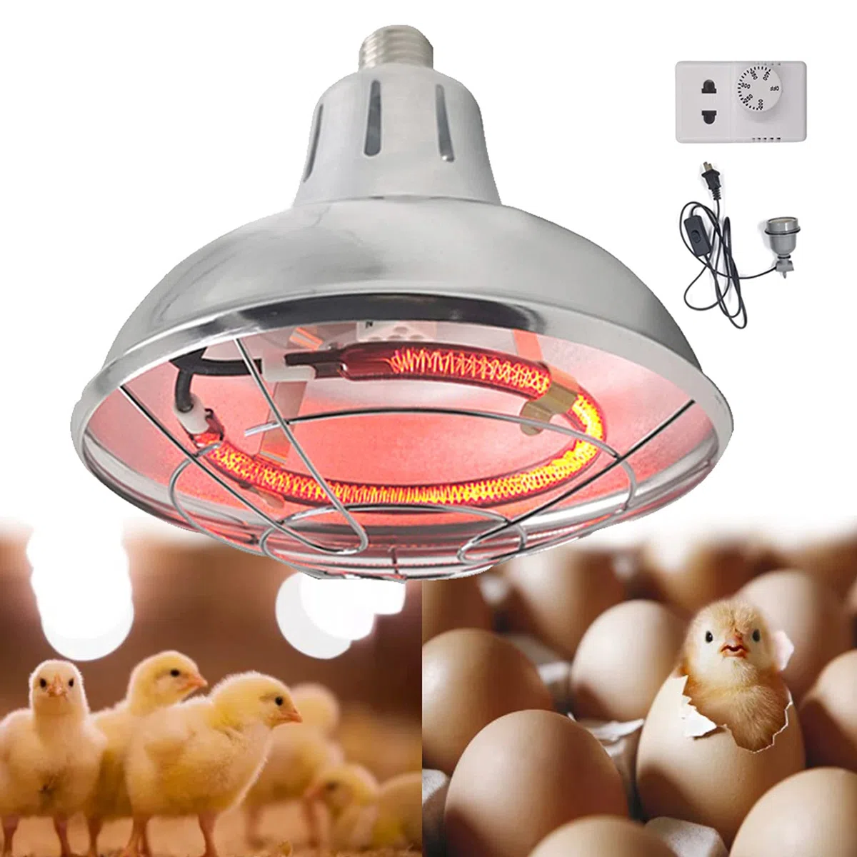 Lampara de Calor Infrarrojos para Reptiles y Tortugas, Lampara de Calor para Pollitos Bajo Consumo, Lampara de Calor para Animalesm, Temperatura Regulable: 200W-400W