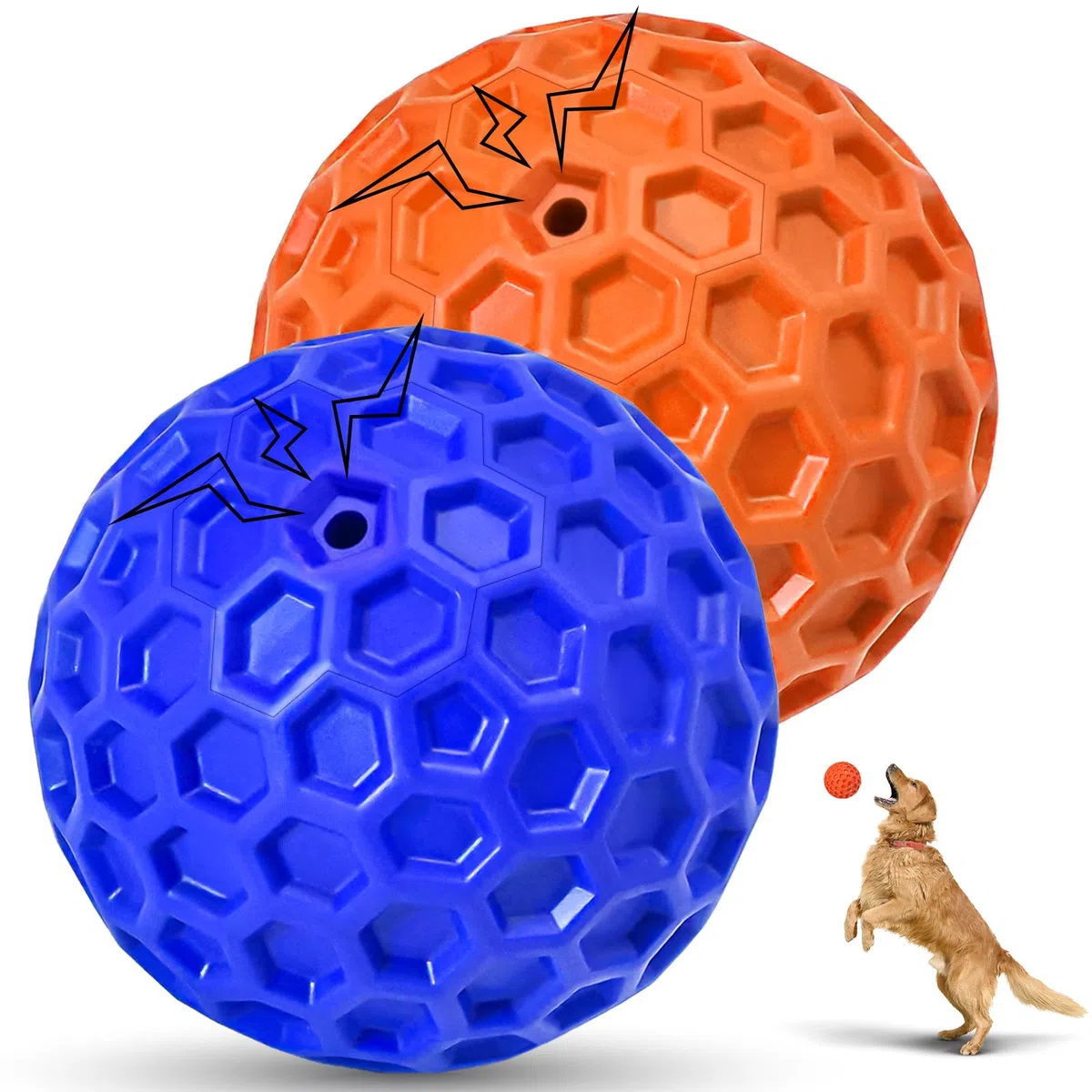 Paquete de 2 bolas indestructibles chirriantes para perros masticadores agresivos, juguetes interactivos para dentición, aliviar la ansiedad. Juguete para perros para razas grandes, medianas y