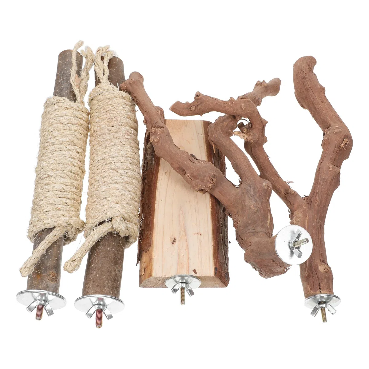 SHINEOFI 5 Perchas de Madera Natural para Loros con Cuerda, Diseño Estable y Superficie Cómoda para Trepar, Accesorio Adecuado para Jaulas y Hogares de Aves