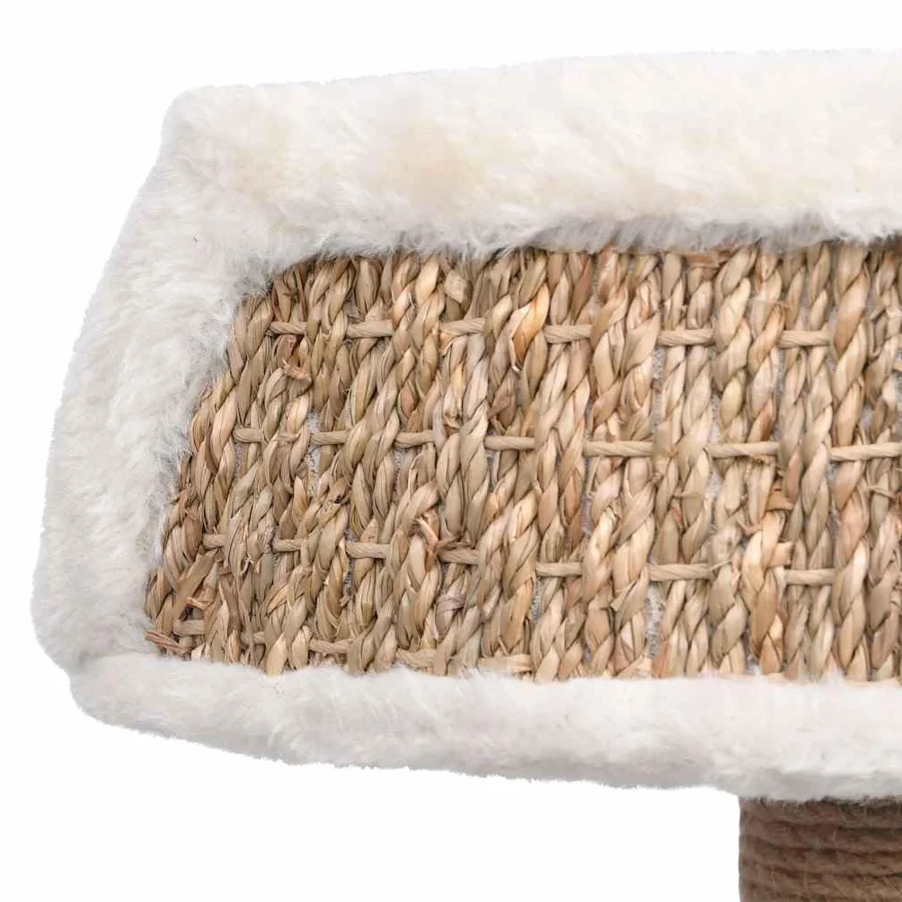 Árbol para gatos con columna rascadora de 49 cm de algas marinas, rascador para gatos con asiento, cama para gatos y juguetes colgantes, mueble compacto para salón e interior, color beige