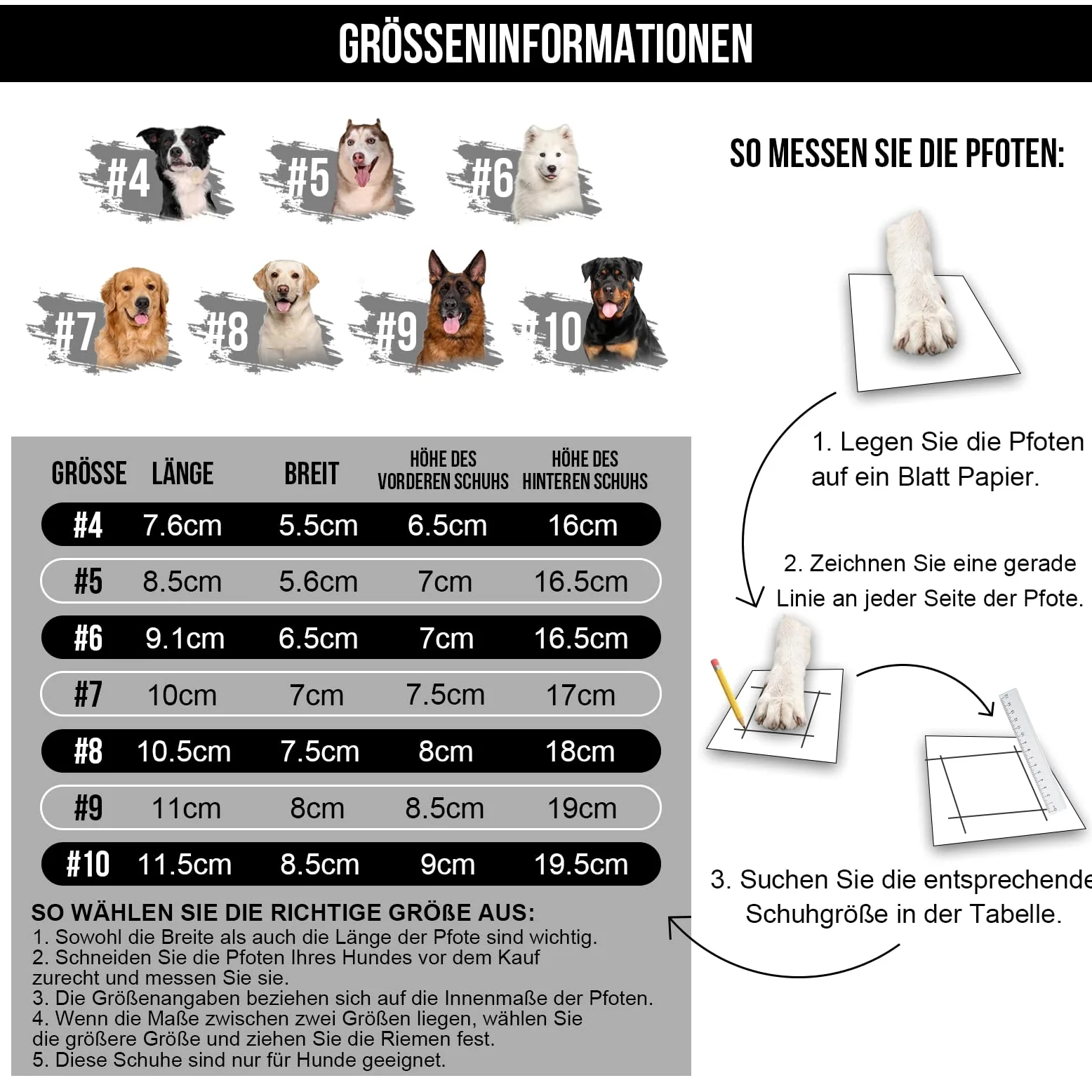 OneTigris Pathfinder Pathfinder - Juego de 4 zapatos antideslizantes para perros, impermeables, cálidos, ajustables, con cierres de reflectantes para perros medianos y grandes, color negro, talla 10