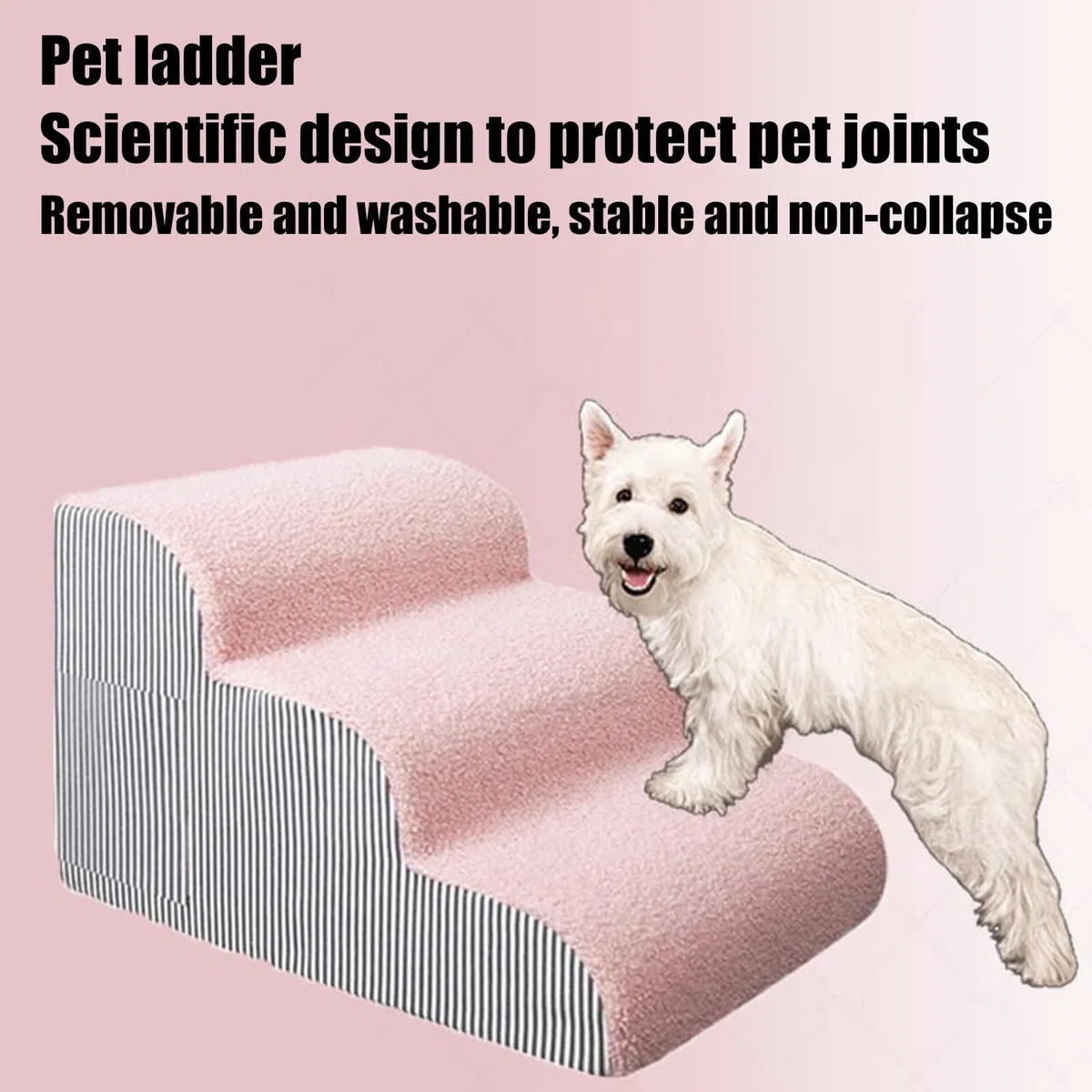 Escalones de perro para cama – Rampa de espuma de apoyo articular para mascotas mayores, gatos, diseño estético gris suave antideslizante, 40-72 cm de altura, 700 g a 1600 g de peso, fibra de esponja