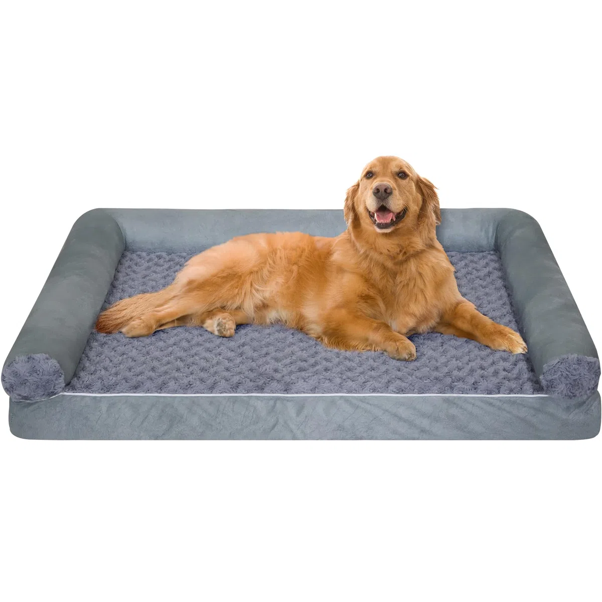 Cama ortopédica para perros, cojín impermeable para perros con espuma viscoelástica de cartón de huevos y cojín en forma de U, lavable y extraíble, sofá gris para perros con base antideslizante, 90 x
