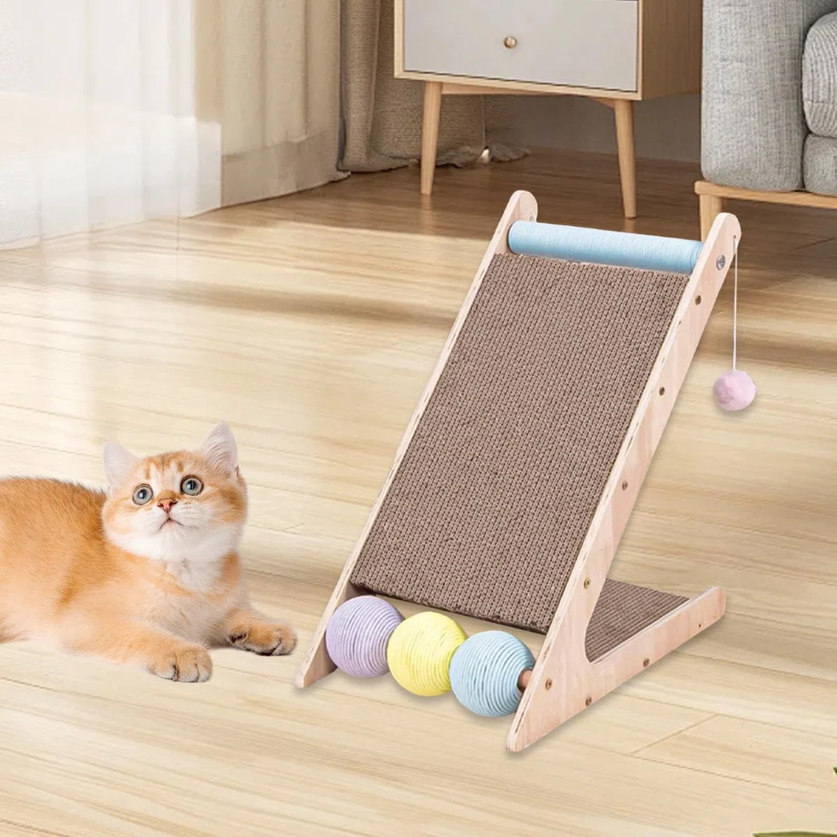 Rampa Rascadora para Gatos, Rascador para Gatos después de Rascar, Placas Rascadoras, Pelotas de Juguete para Afilar Las, para Gatos Pequeños, 438cmx275cmx445cm