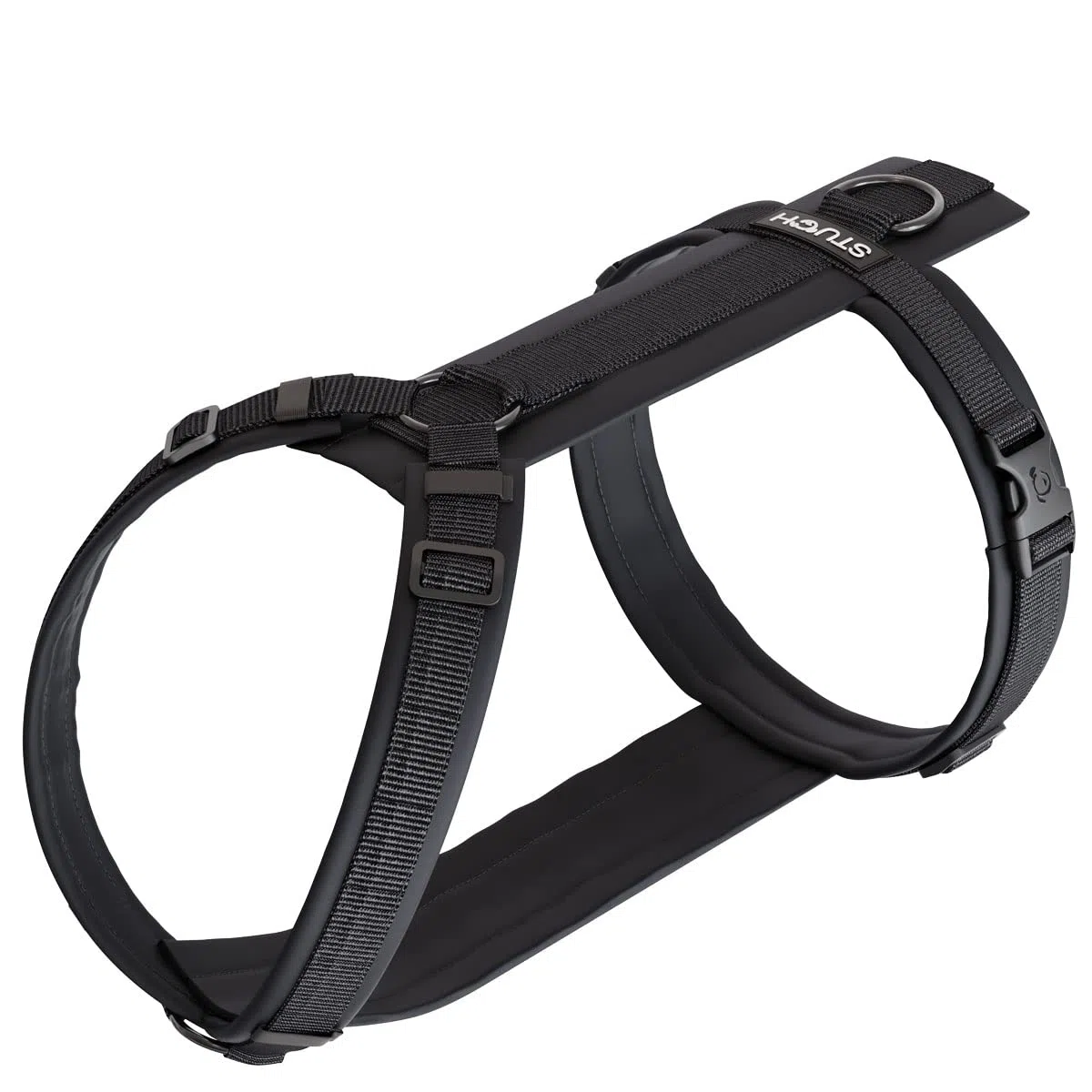 STUCH Arnés para perros en Y acolchado y ajustable – Arnés de nailon resistente y estable para perros pequeños y grandes – 100% vegano y certificado PETA, color: negro, talla: XS
