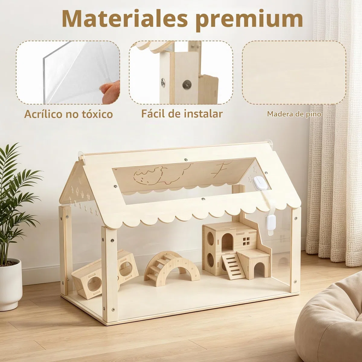 Jaula para hámster, jaula grande de metal apilable con acceso superior, fácil de montar, jaula de hámster sirio con ventana acrílica y parte superior que se puede abrir, 60 x 40 x 40 cm, tanque de