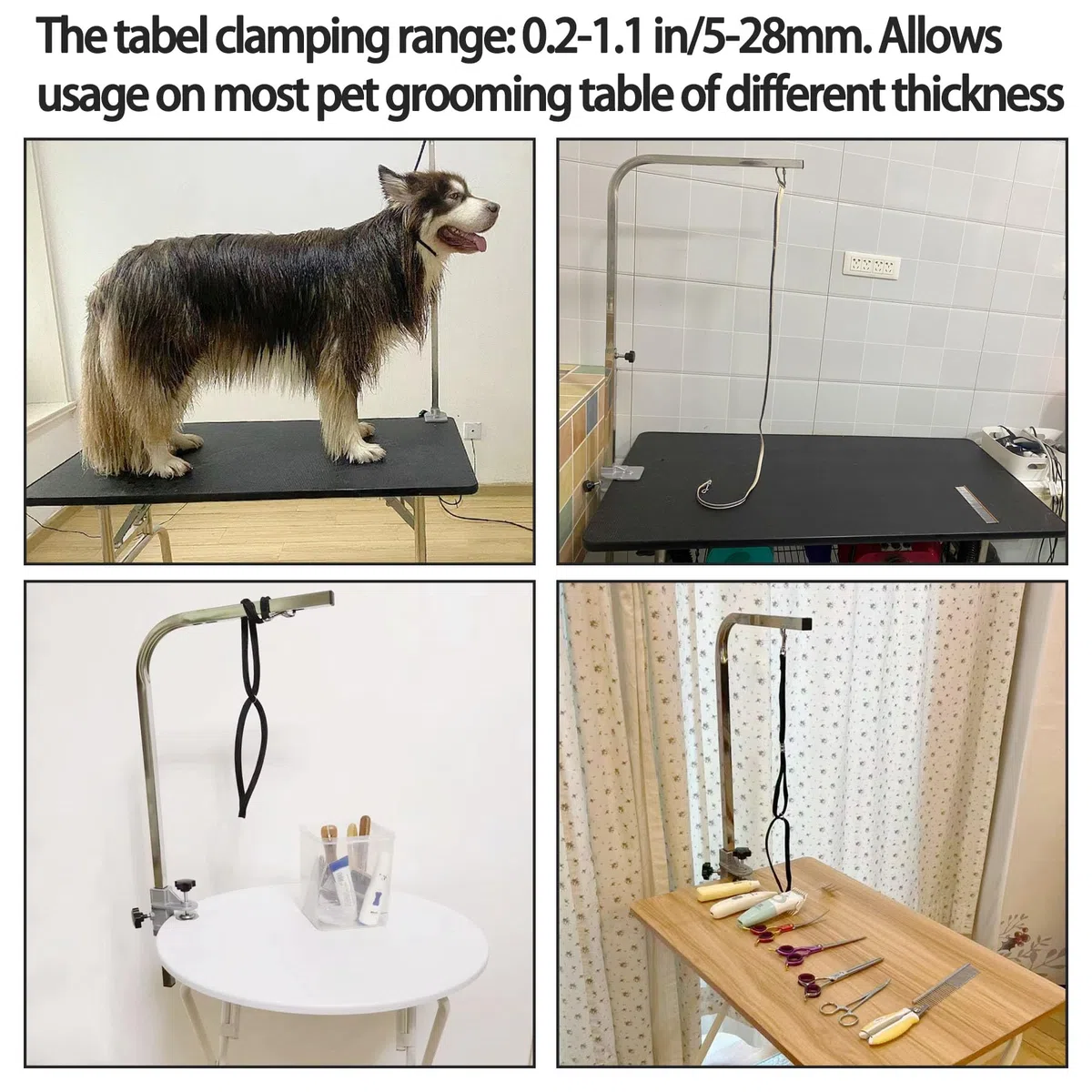 Paquete de 2 brazos de mesa de aseo para mascotas de metal, aleación de aluminio resistente, soporte de corte de pelo para perros y gatos, accesorios de fijación (diámetro interior de 22 x 22
