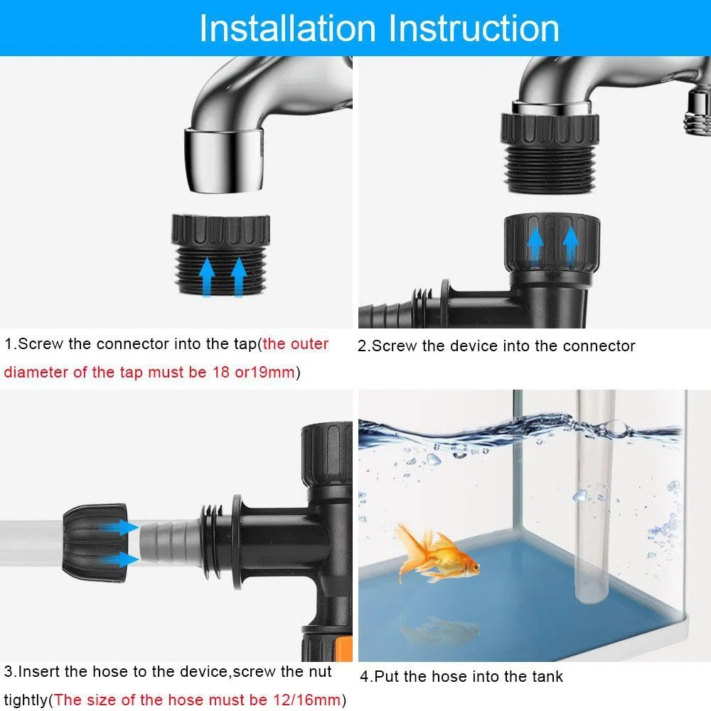 Kit de limpieza de peceras, cambiador de agua multifunción 6 en 1 con 3 boquillas de grifo, conectores, cambiador de agua, piezas de repuesto para acuario, cambio rápido de agua