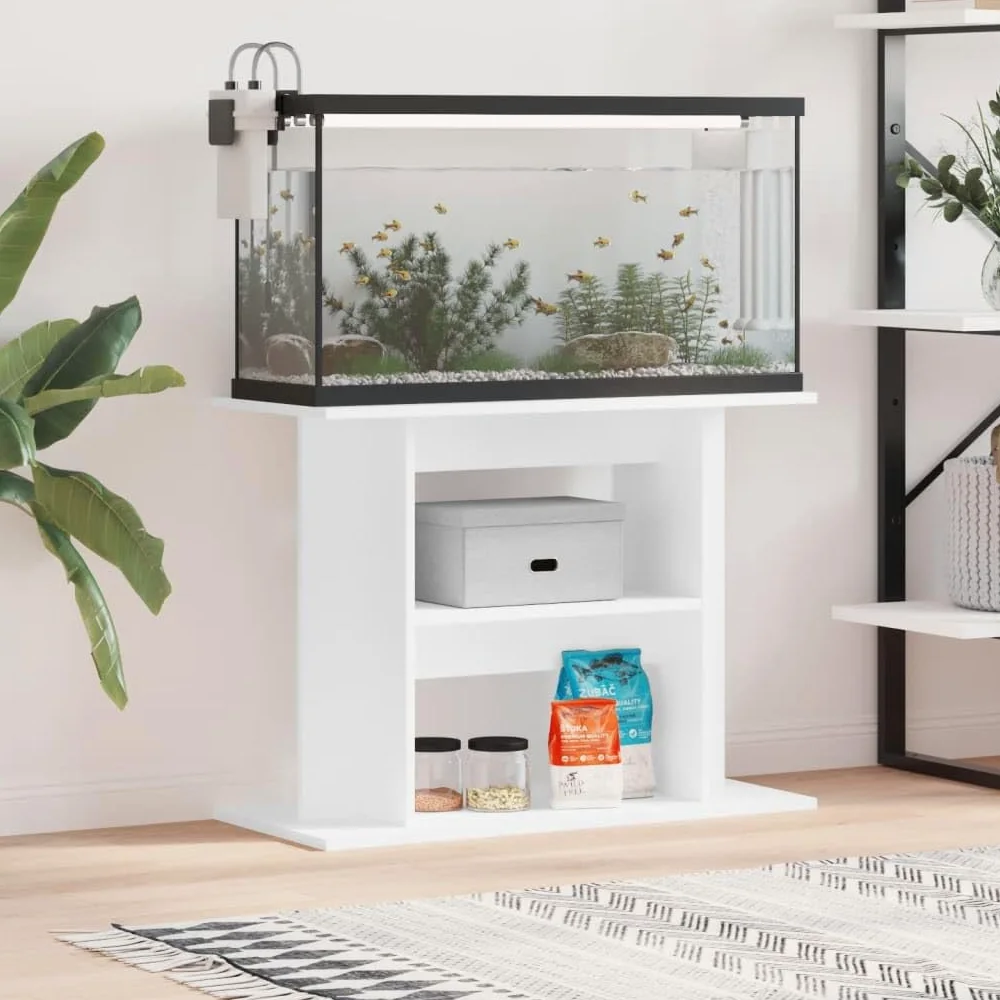 IKAYAA Mueble para Acuario de MDF 80 x 35 x 60 cm Armario bajo para Acuarios Soporte para Tanque de Reptiles con Gabinete de Almacenamiento para Salón, Oficina, Recepción, Blanco