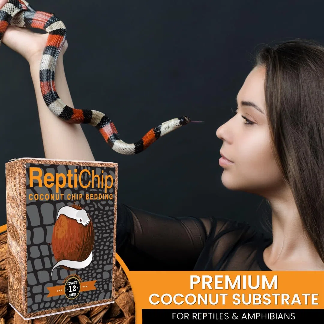 ReptiChip - Ropa de Cama Suelta para Reptiles, 12 Cuartos de galón, sustrato de cáscara de Coco para hábitat de Serpientes, terrario de pitón de Bola, Tanques de Tortuga, recinto de Tortuga