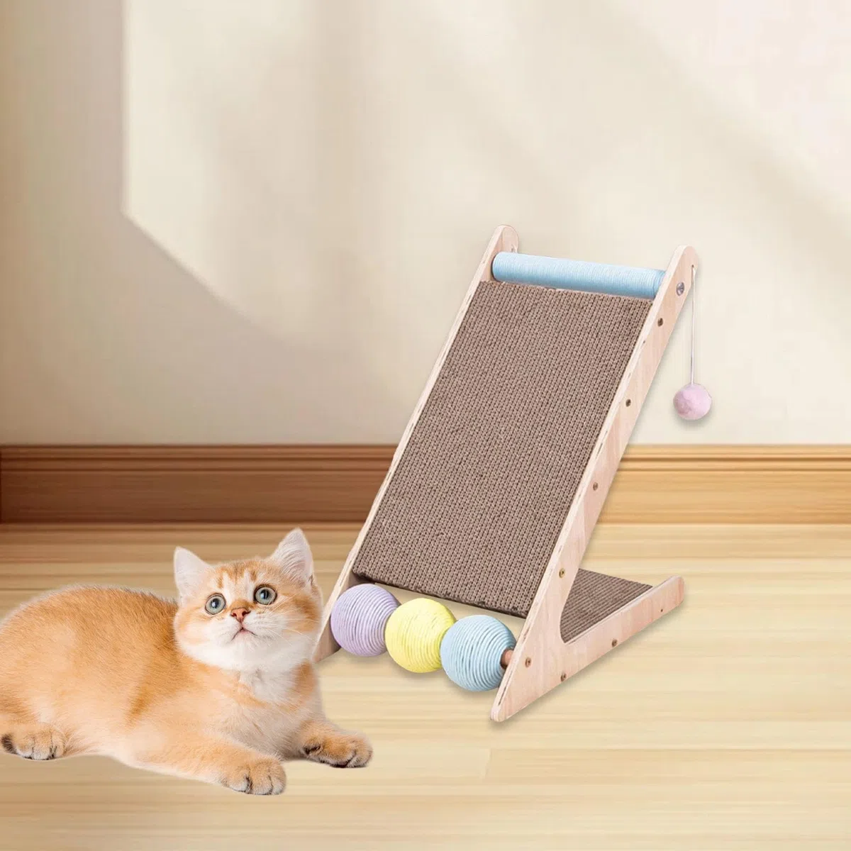 Rampa Rascadora para Gatos, Rascador para Gatos después de Rascar, Placas Rascadoras, Pelotas de Juguete para Afilar Las, para Gatos Pequeños, 438cmx275cmx445cm