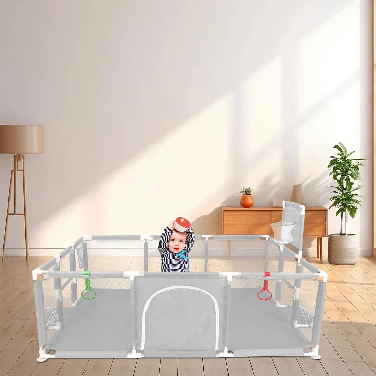 Grande Parque para Perros, con Puerta, Parque Resistente con Tela Gruesa Y Red De Nailon Resistente，para Cachorros O Perros Pequeño (180 * 120 * 66cm (Gris Claro))