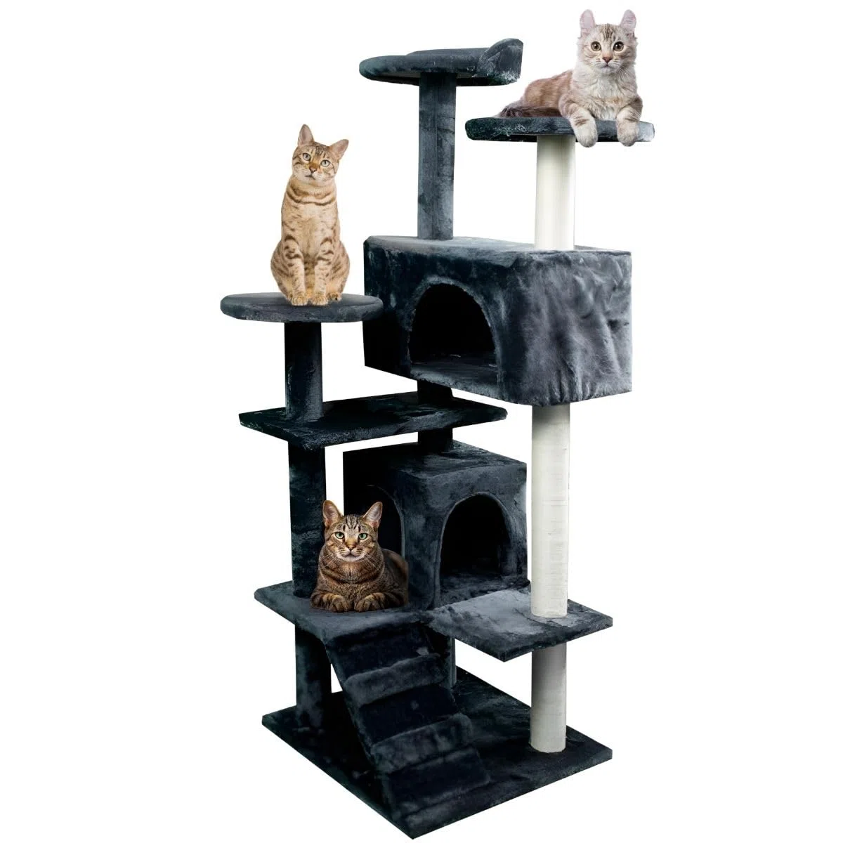 Mobiclinic, Rascador árbol para Gato, Modelo Tico, Grande, Escalar, 5 Alturas, Soporta hasta 10 kg, con Plataformas y refugios, Juguete desestresante, Cuerda de sisal, Gris