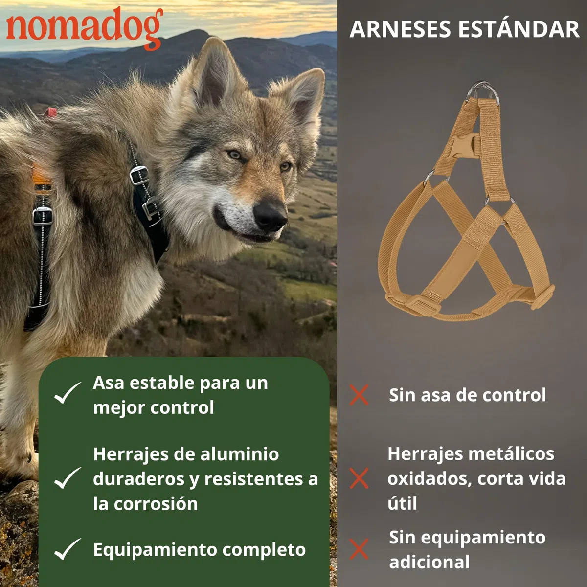 Nomadog Trailblazer Arnes Perro Grande Sin Tirones con Asa - Ajuste Óptimo, Reflectante 3M, Aluminio No Oxidante, Materiales Reciclados - Ideal para Perros Activos (L)