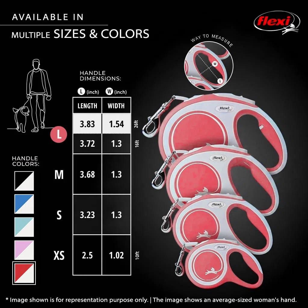 flexi New Comfort - Correa retráctil para Perro (Cinta), para Perros de hasta 132 Libras, 26 pies, Grande, Rojo/Pastel