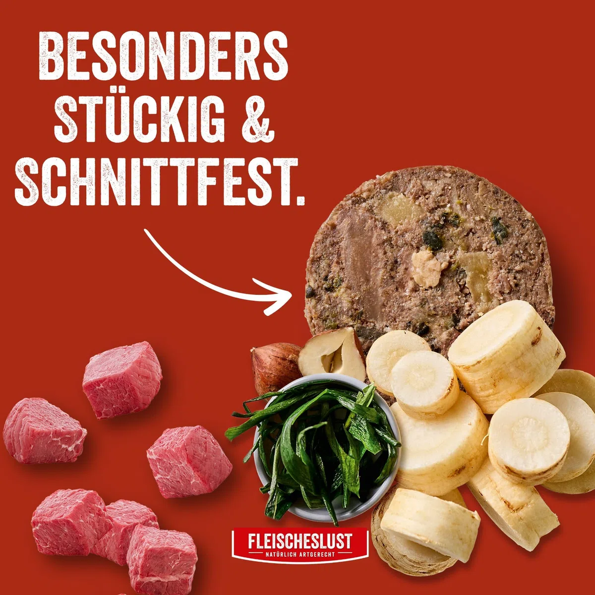 Fleischeslust Salchichas para perros, menú de carne con chirivía, avellana y algas marinas, caja de alimentos (6 x 800 g), comida húmeda, resistente a los cortes, sin cereales, pienso completo para