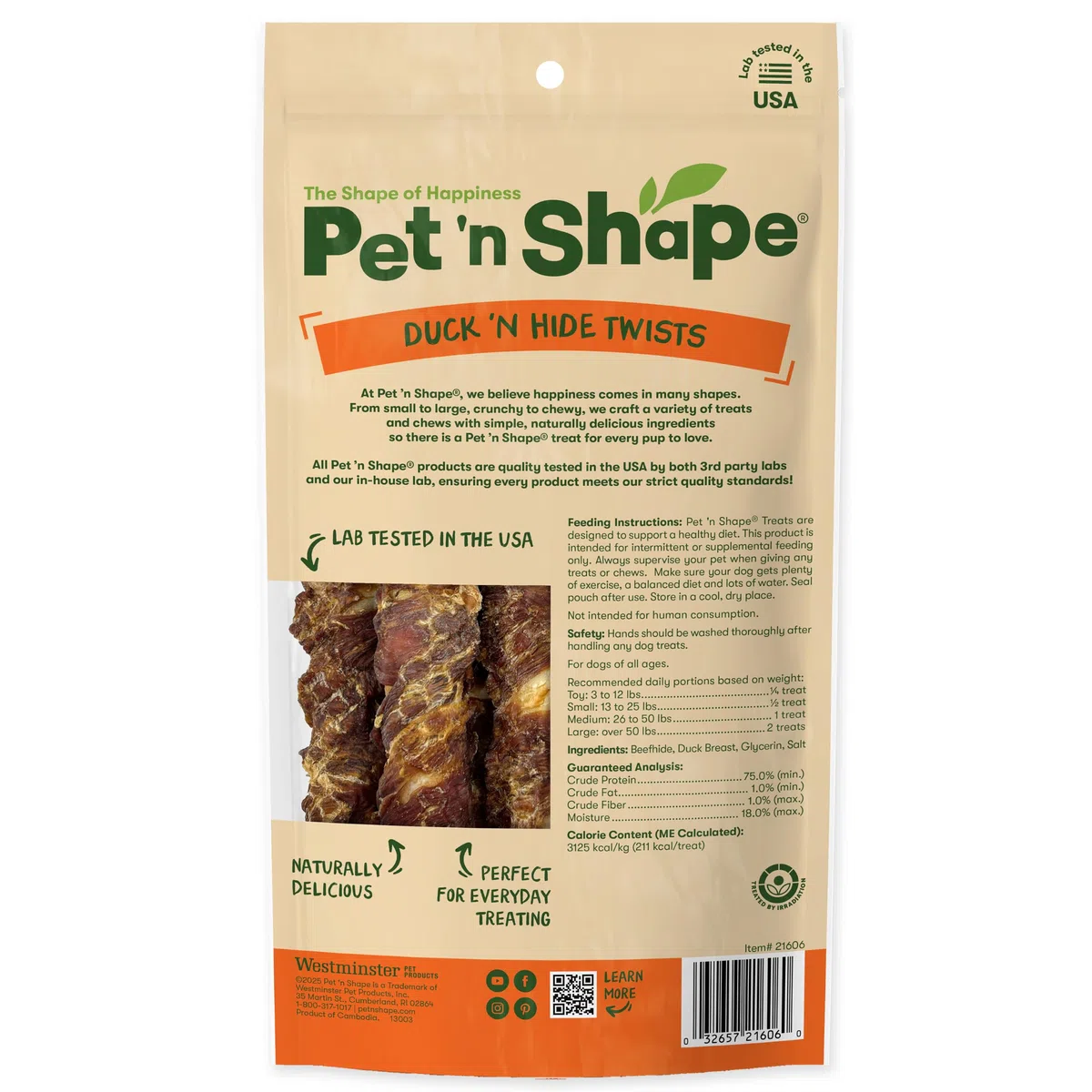 Pet 'n Shape Pato Hide Twist All Natural Dog Treat, Pato, Grande, 6 Cuentas