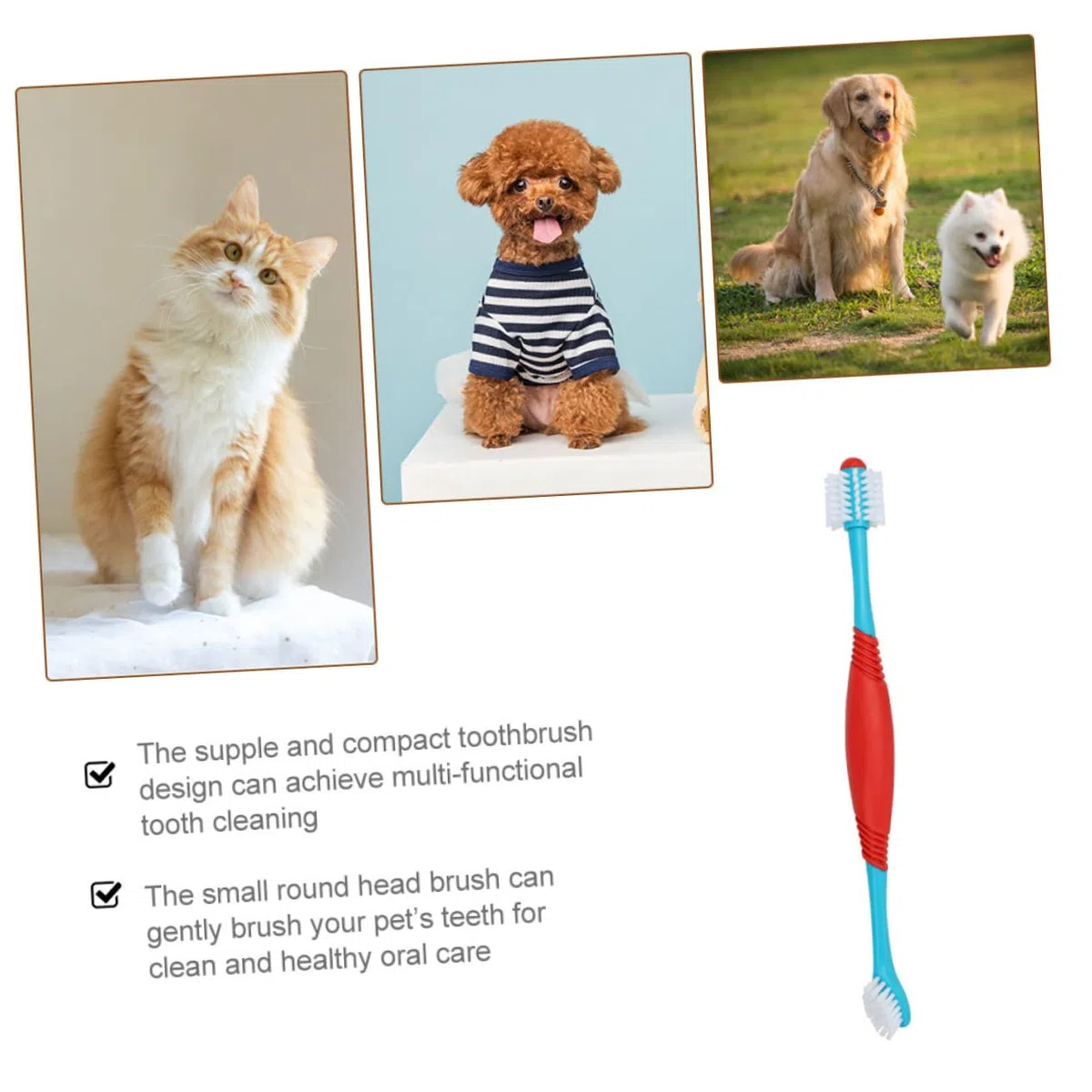 Kisangel 12piezas Cepillo De Dientes Para Mascotas De Diseño De Doble Cabeza Cepillo Para Perros y Gatos Limpieza Efectiva y Masaje De Encías