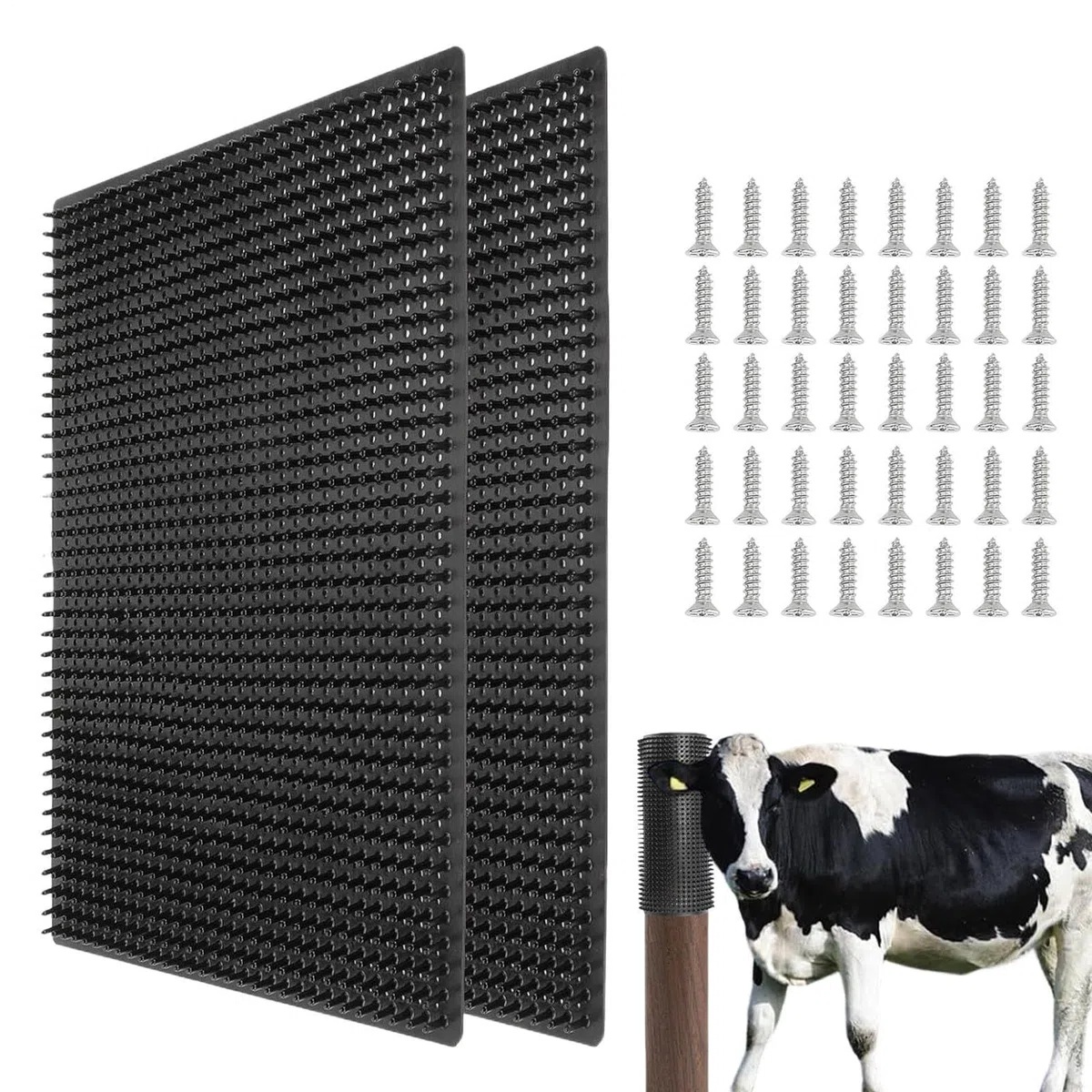 Poste de Rascado para Cabras Juguetes para cepillado y aliviar picazón y | Pack de 2 Piezas de Poste y Almohadilla Rascadora Para vacuno, , perro, oveja, granja, granero, establo, pasto