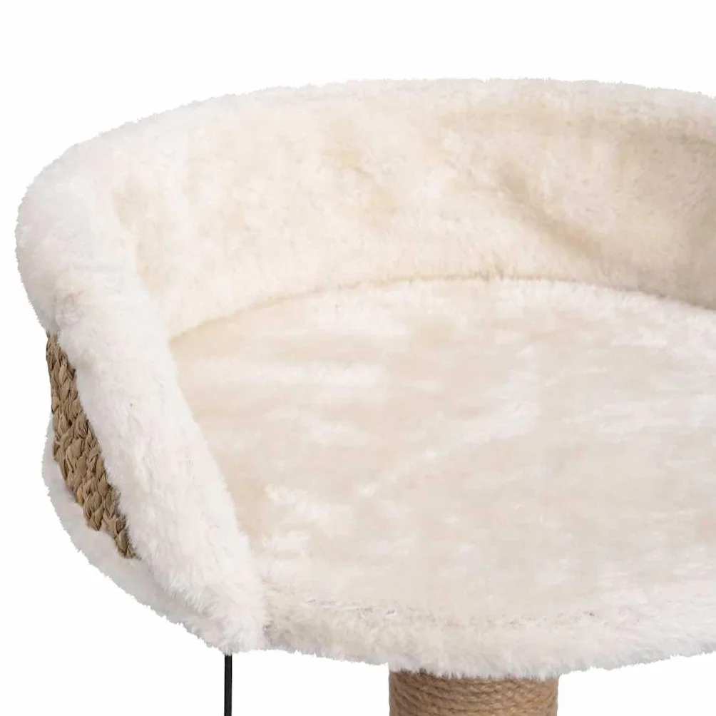 Árbol para gatos con columna rascador de hierba marina 49 cm para gatos pequeños | Mueble compacto para gatos para sala de estar con cama de felpa suave y juguete colgante para el entretenimiento.
