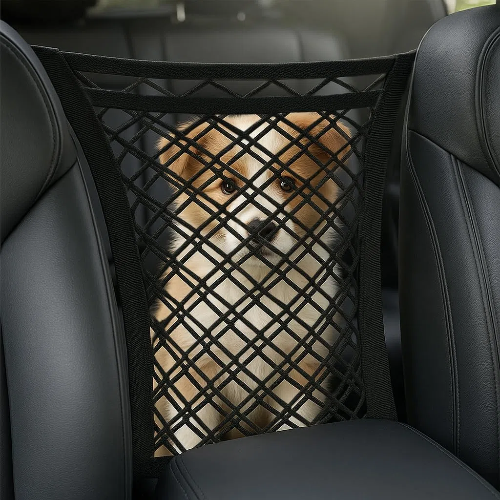 NK Kit Funda Coche Perro, Engache Cinturón y Separador - Protector Asiento para Mascotas, Impermeable, Antidesliante, Ventana de Malla, Protector Completo Asiento Trasero y Puertas, Color Gris