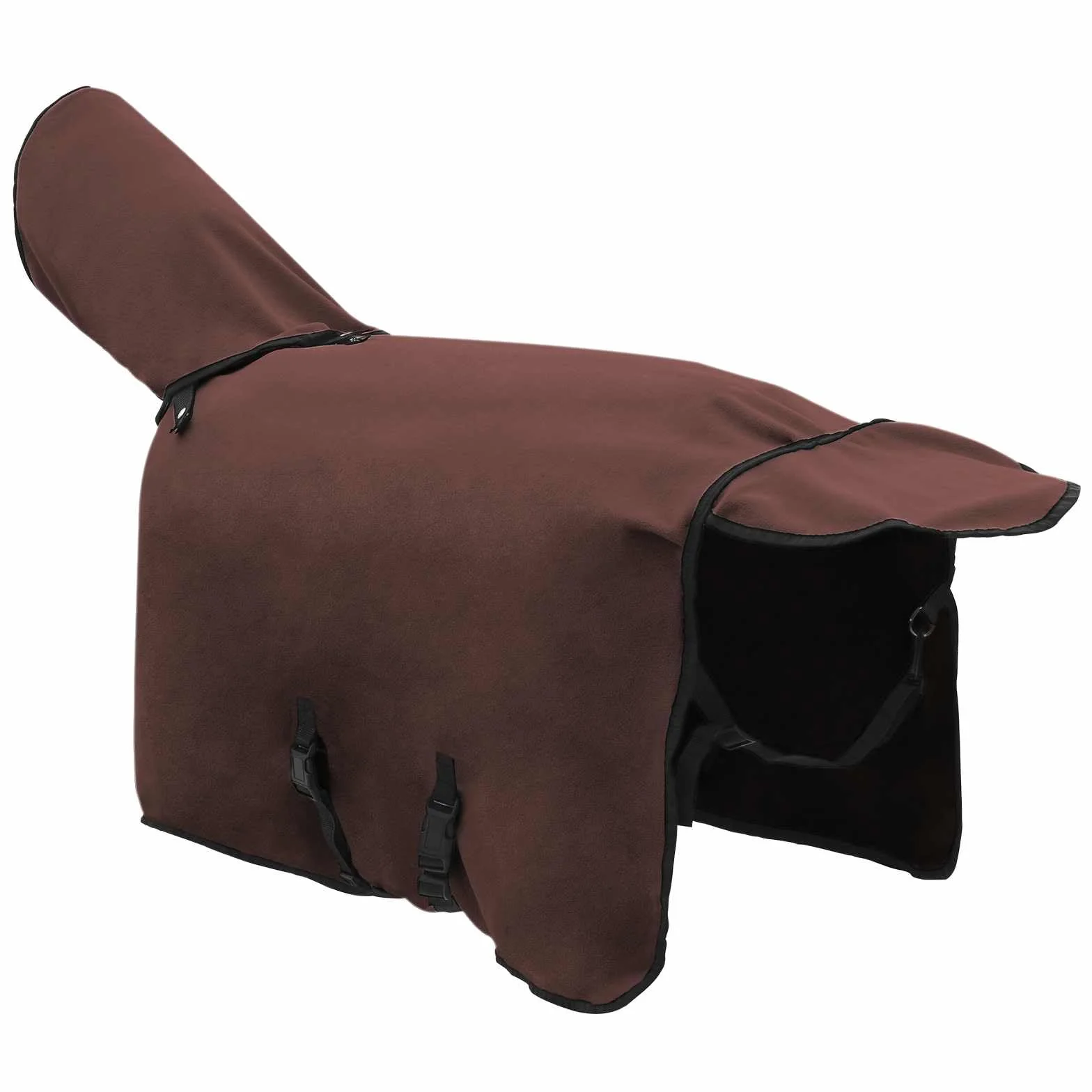 Manta para caballo, color marrón oscuro, 75 cm, poliéster, mimbre, para invierno, para exteriores, transpirable, resistente al agua, resistente al viento, forro para el cuello, protección
