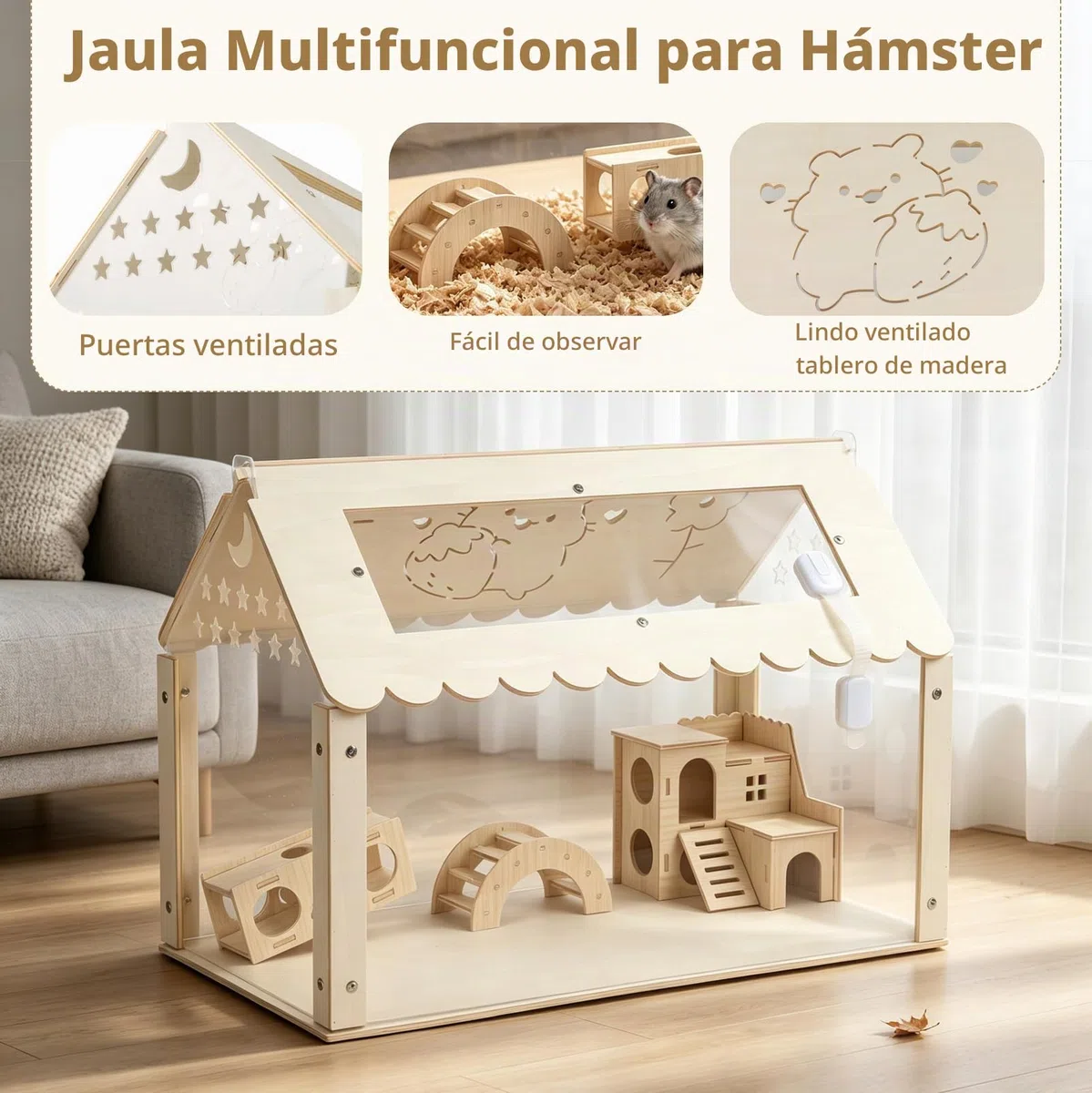 Jaula para hámster, jaula grande de metal apilable con acceso superior, fácil de montar, jaula de hámster sirio con ventana acrílica y parte superior que se puede abrir, 60 x 40 x 40 cm, tanque de