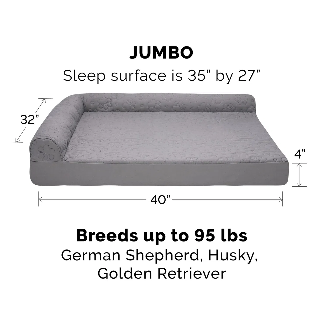 Furhaven XL Orthopedic Dog Bed Pinsonic Quilted Paw L Shaped Chaise w/Removable Washable Cover - Titanium, Jumbo (X-Large)