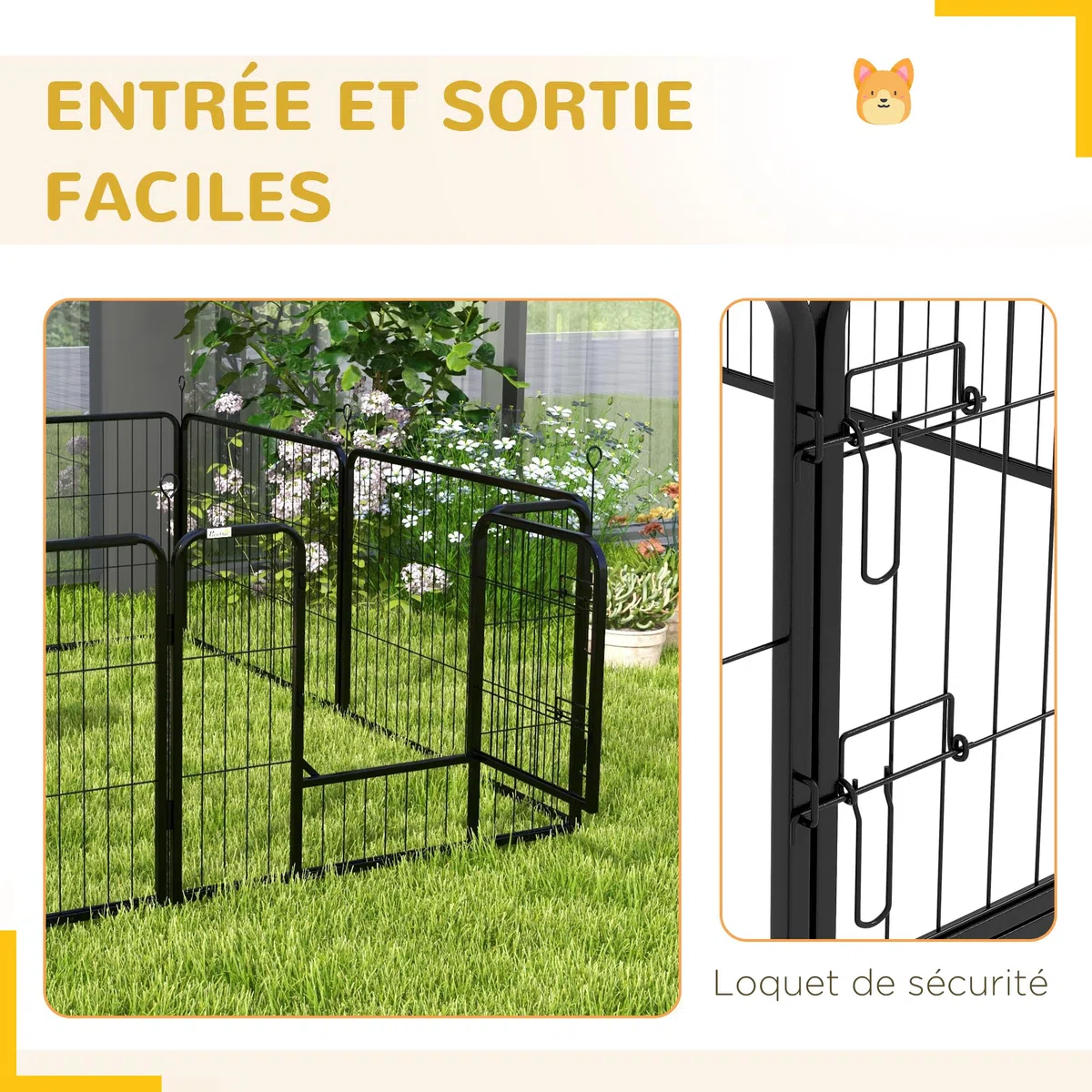 PawHut Luxe - Parque Modular de Acero epoxi con Puerta con Cerradura para Perros, Conejos, roedores, Animales pequeños, Interior y Exterior, 80 x 60 cm, Color Negro