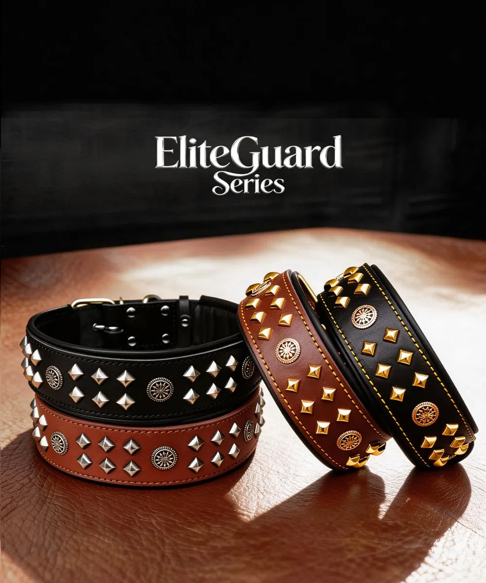 EliteGuard Collar de Perro Cuero 5,6 cm de ancho, Negro, M