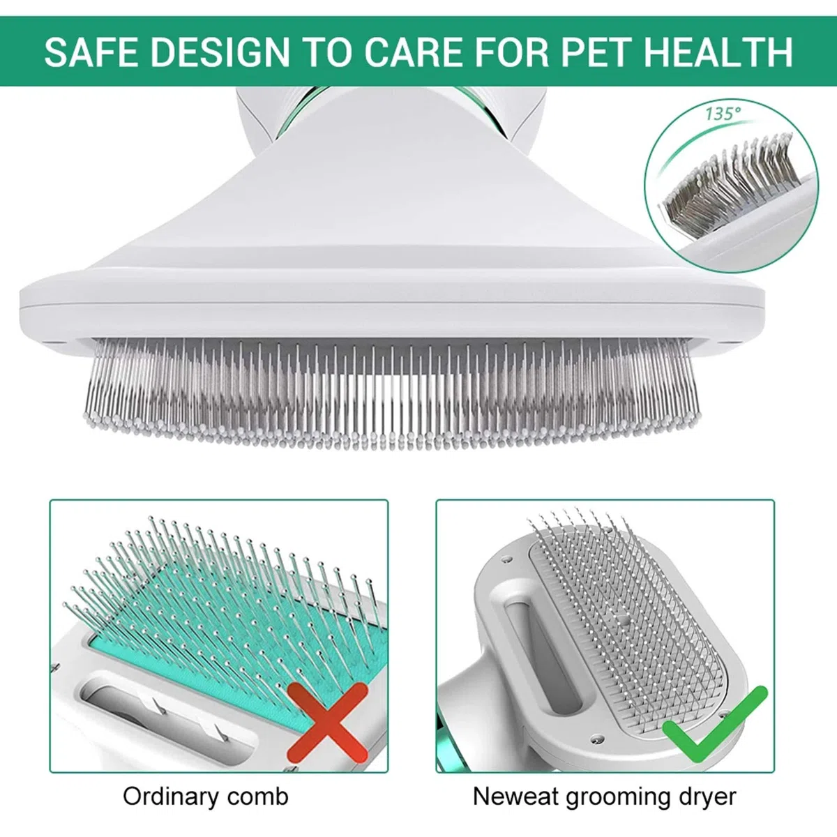 Peine Cepillo Mascotas Secador de Pelo Perros, 2 en 1 300 W Potente soplador, Mango ergonómico con 3 Engranajes de Temperatura para Perros Gatos Animales pequeños (Blanco)