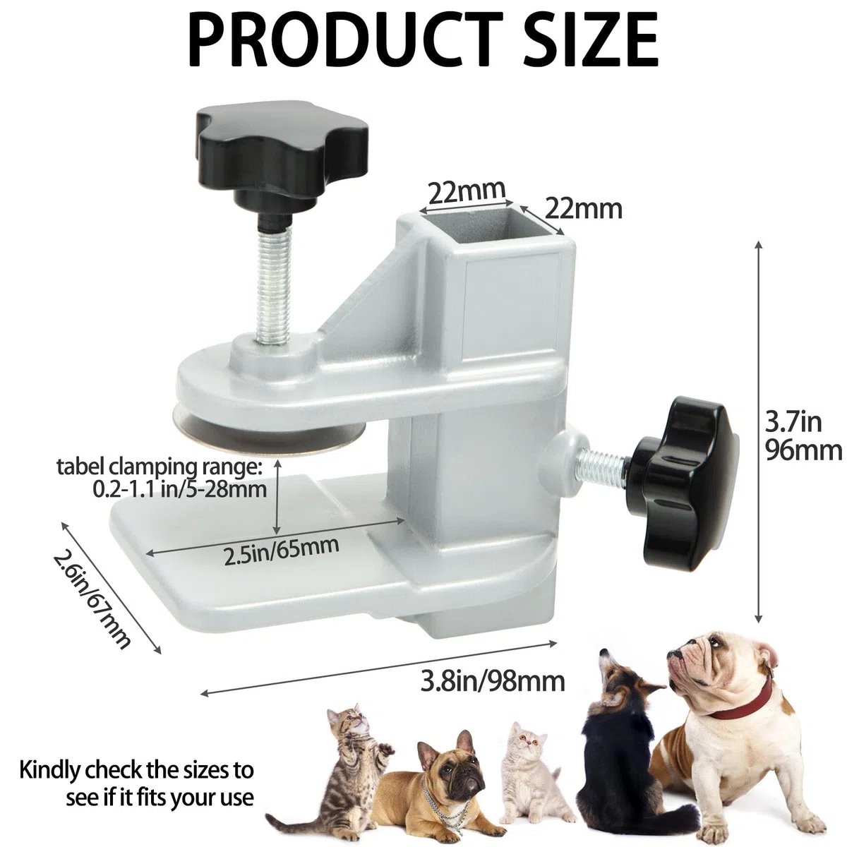 Paquete de 2 brazos de mesa de aseo para mascotas de metal, aleación de aluminio resistente, soporte de corte de pelo para perros y gatos, accesorios de fijación (diámetro interior de 22 x 22