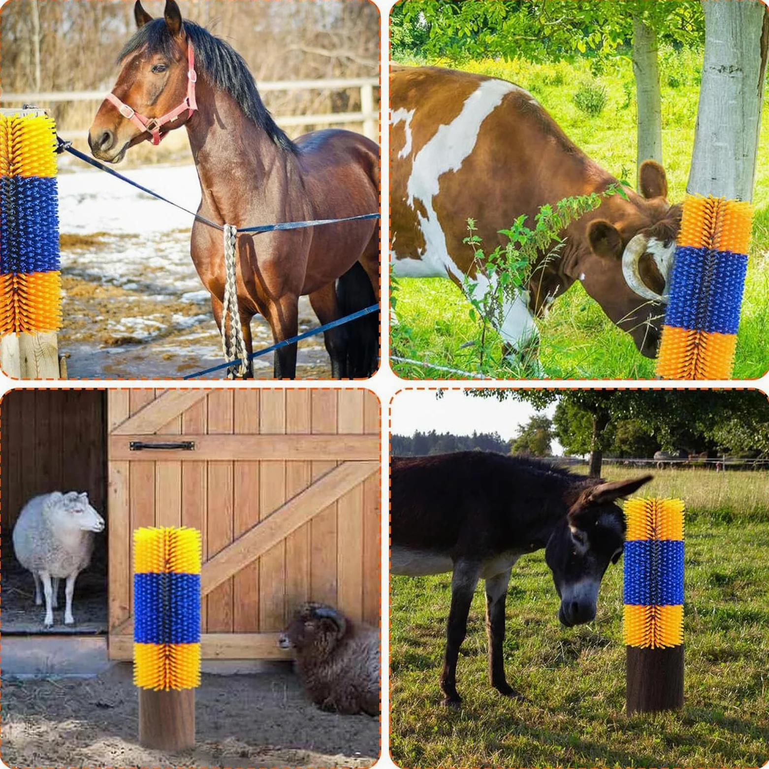 Rascadores para ganado de caballos, almohadilla para rascar caballos, cepillo de masaje para caballos, cepillo para ganado con 4 tornillos para cabra, ayuda para rascar animales para caballo