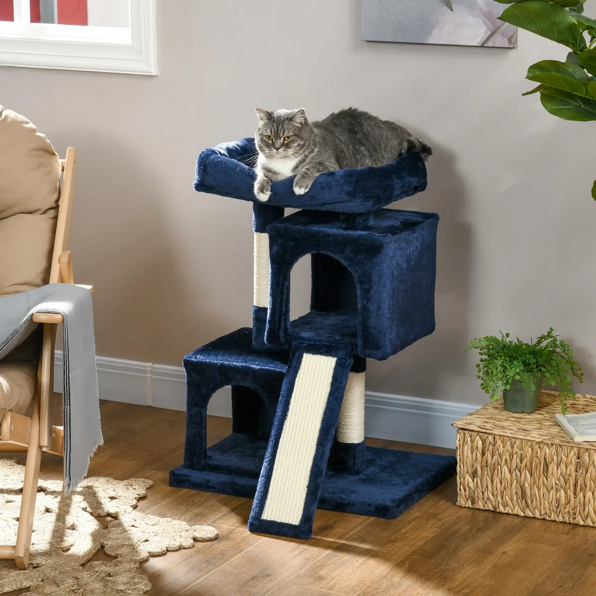 PawHut Árbol para Gatos de 83 cm para Interiores, Torre rascadora para Gatos, Color Azul Marino