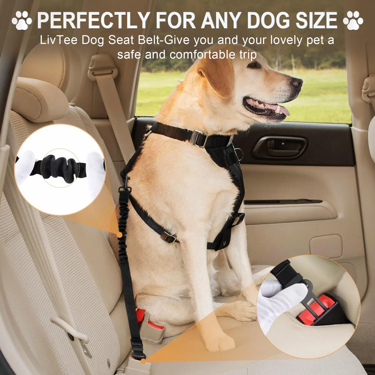 LivTee Cinturón de seguridad para perro, juego de 2 unidades, arnés retráctil ajustable y cómodo, cinturón de seguridad para perro, cinturones de seguridad elásticos de nailon para mascotas,
